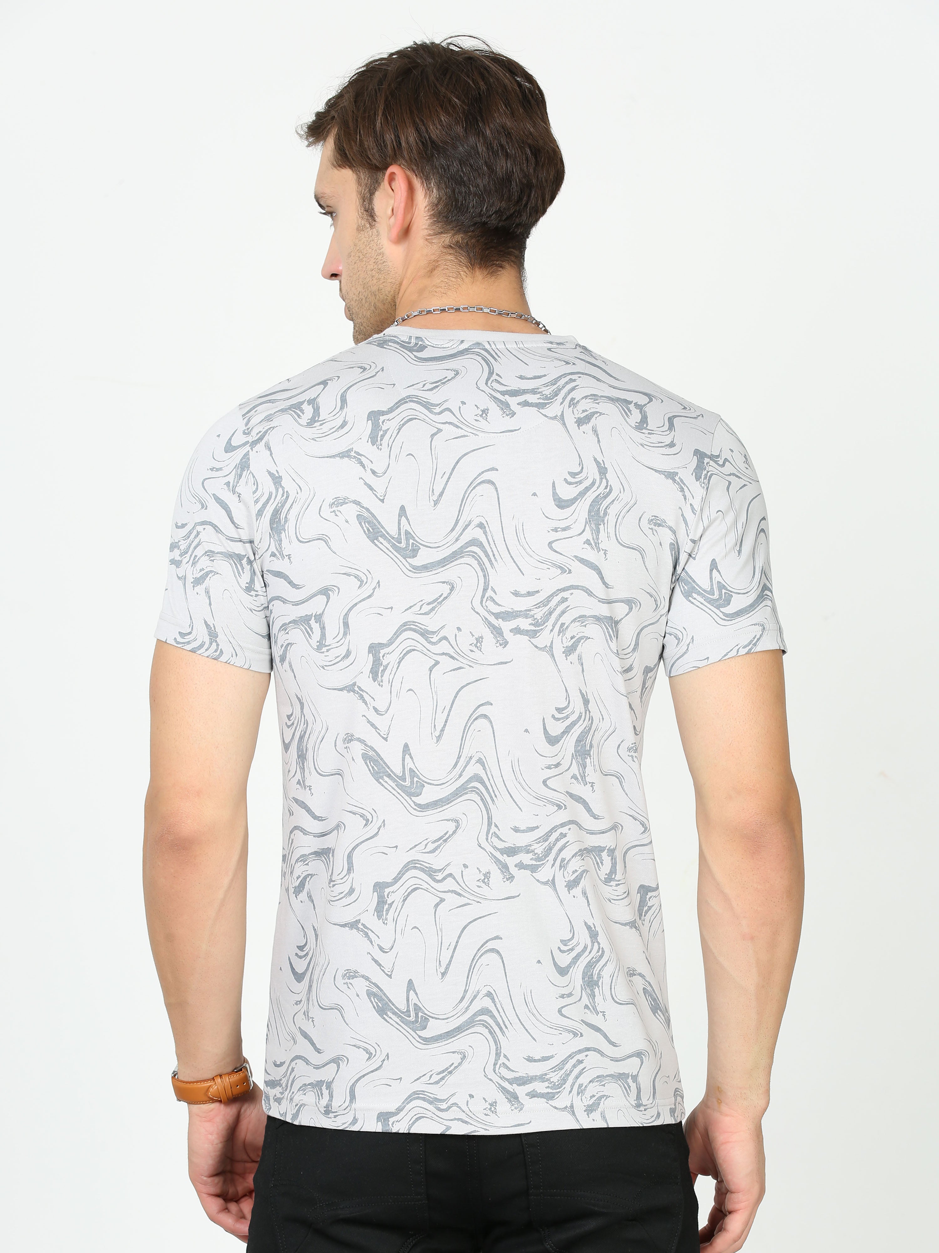 Classic Polo Mens Cotton Half Sleeves Floral Slim Fit Crew Neck Cream Color T-Shirt | Brcn - 557 B Sf C