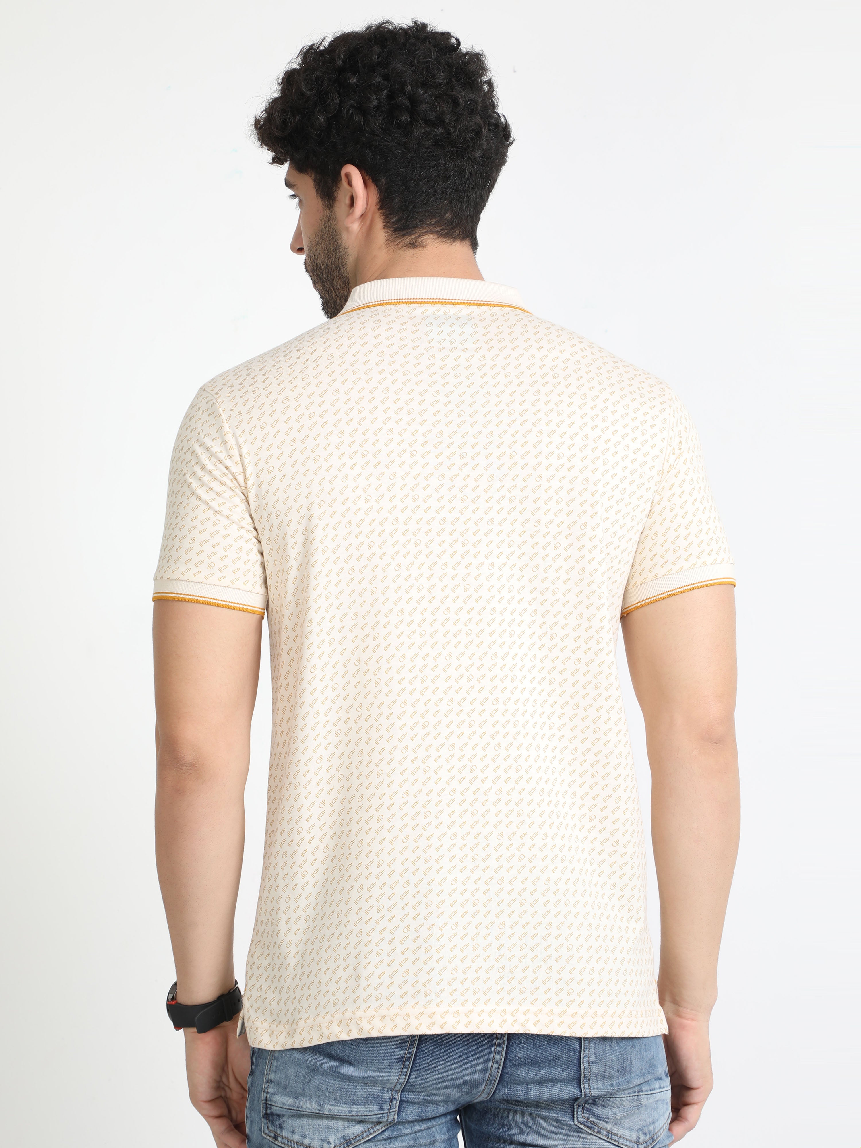 Classic Polo Mens Pure Cotton Half Sleeves Printed Slim Fit Polo Neck Yellow Color T-Shirt | Bello - 216 B Sf P
