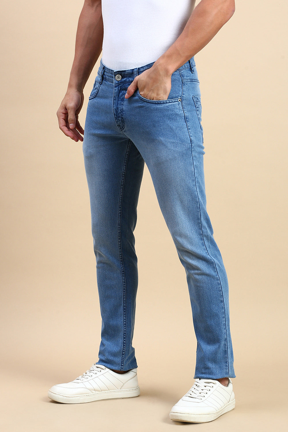 Classic Polo Men's Ice Blue Slim Fit Solid Denim | MEZCLILLA-ICE BLUE-SK