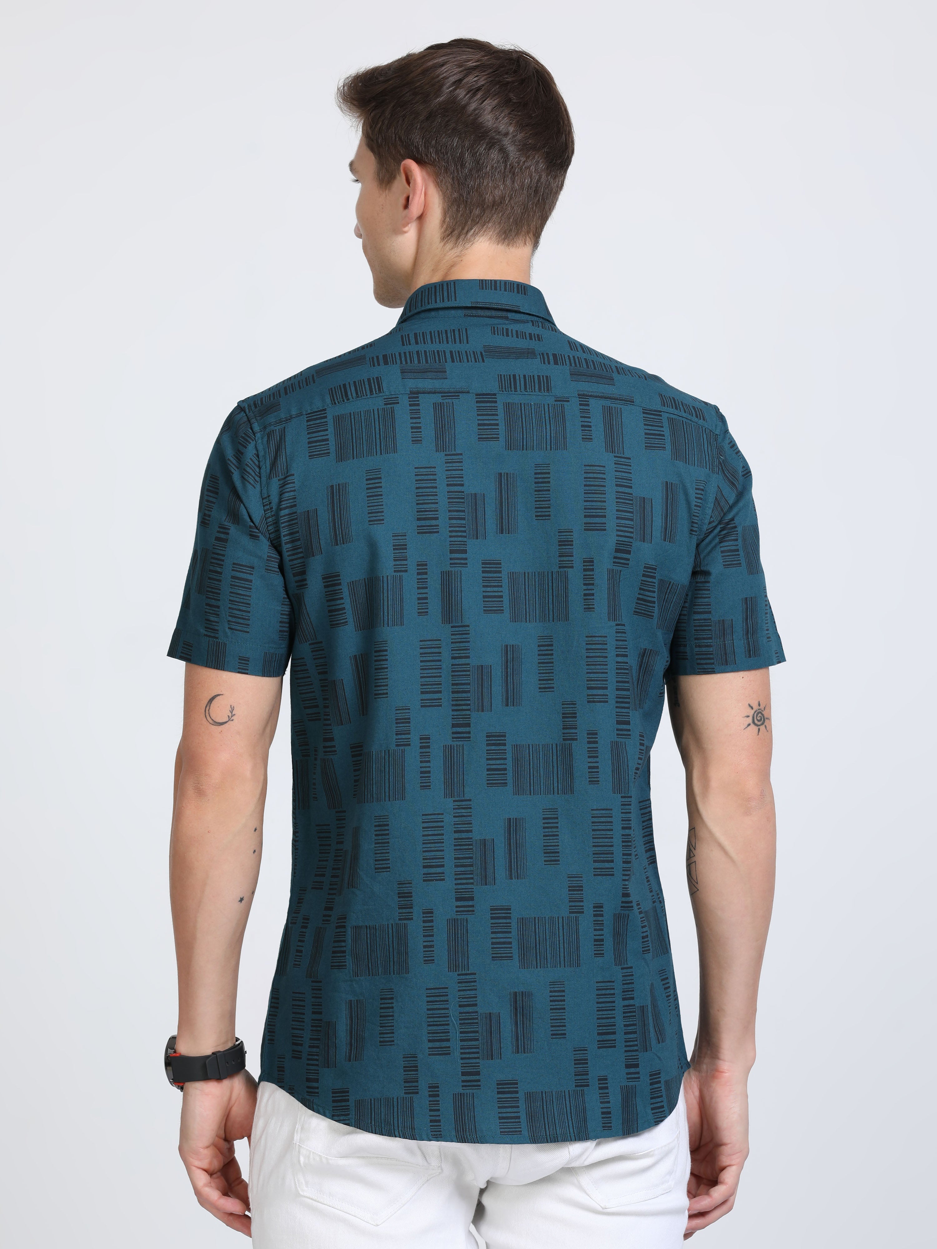 Classic Polo Mens Pure Cotton Half Sleeves Printed Slim Fit Polo Neck Dark Blue Color Woven Shirt | So2-162 B-Hs-Prt-Sf