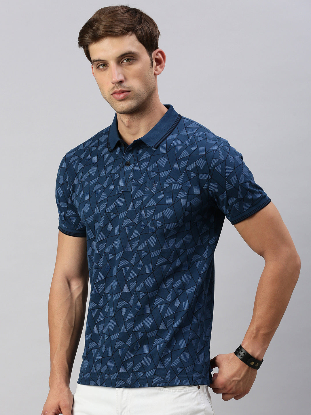 Classic Polo Men's Printed Navy Cotton Slim Fit Half Sleeve T-Shirt | BEAU - 260 A SF P