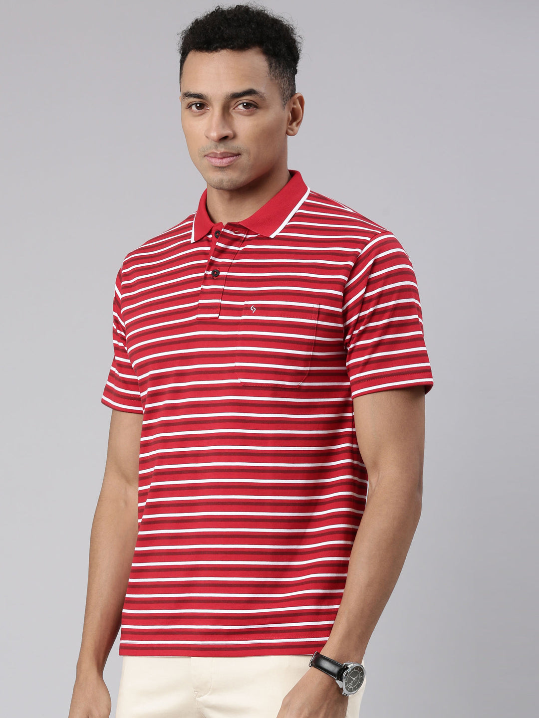 Classic Polo Men's Half Sleeve Red/White Polo Neck Cotton Blend Authentic Fit T-Shirt | FEEDERS - 259 A AF P