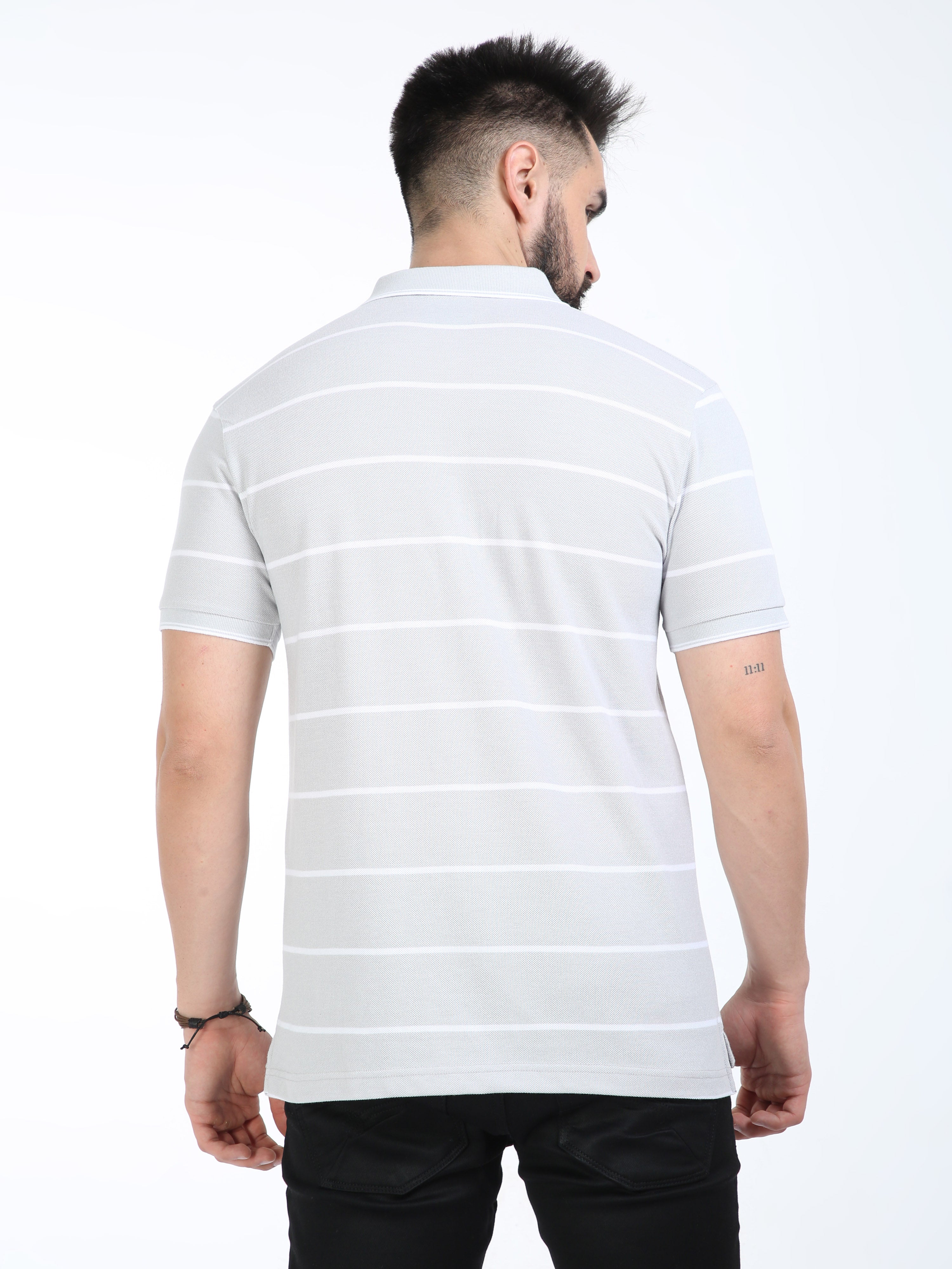 Classic Polo Mens Cotton Half Sleeves Striped Slim Fit Polo Neck Aqua Color T-Shirt | Adore - 210 A Sf P