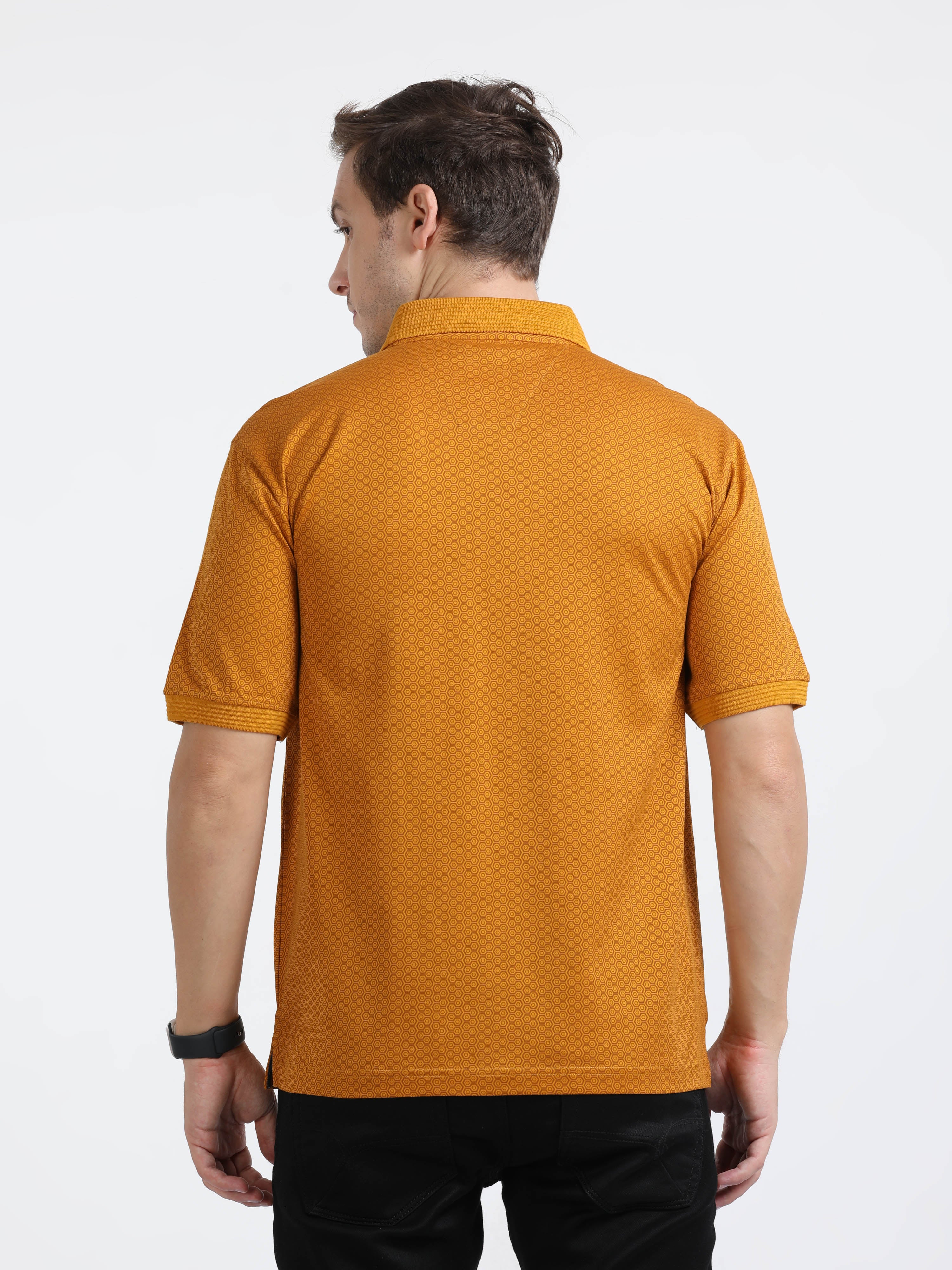 Classic Polo Mens Cotton Half Sleeves Floral Authentic Fit Crew Neck Yellow Color T-Shirt | Swank - 08 B Af C