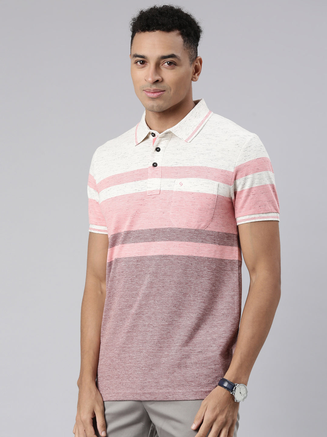 Classic Polo Men's Half Sleeve White/Maroon Polo Neck Cotton Blend Slim Fit T-Shirt | VTA - 272 A SF P