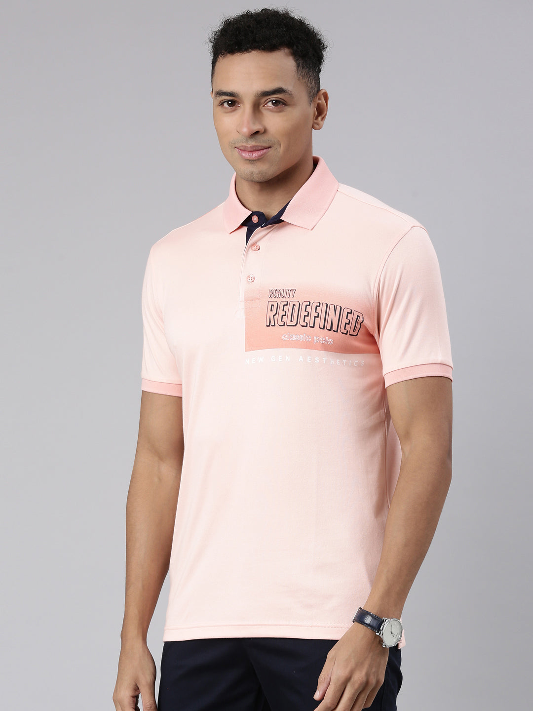 Classic Polo Men's Half Sleeve Peach Polo Neck Cotton Blend Slim Fit T-Shirt | VIVID POLO - 33 B SF P