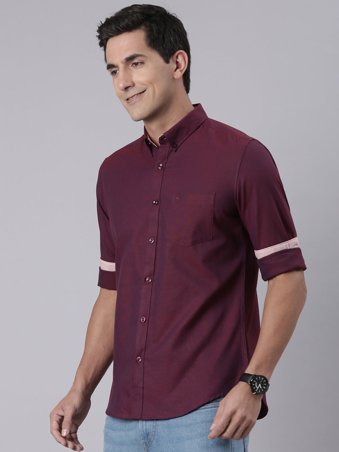 Classic Polo Men's Full Sleeve Maroon Polo Neck Slim Fit Solid Cotton Casual Shirt | TOY-ENZO-MAROON MF FS