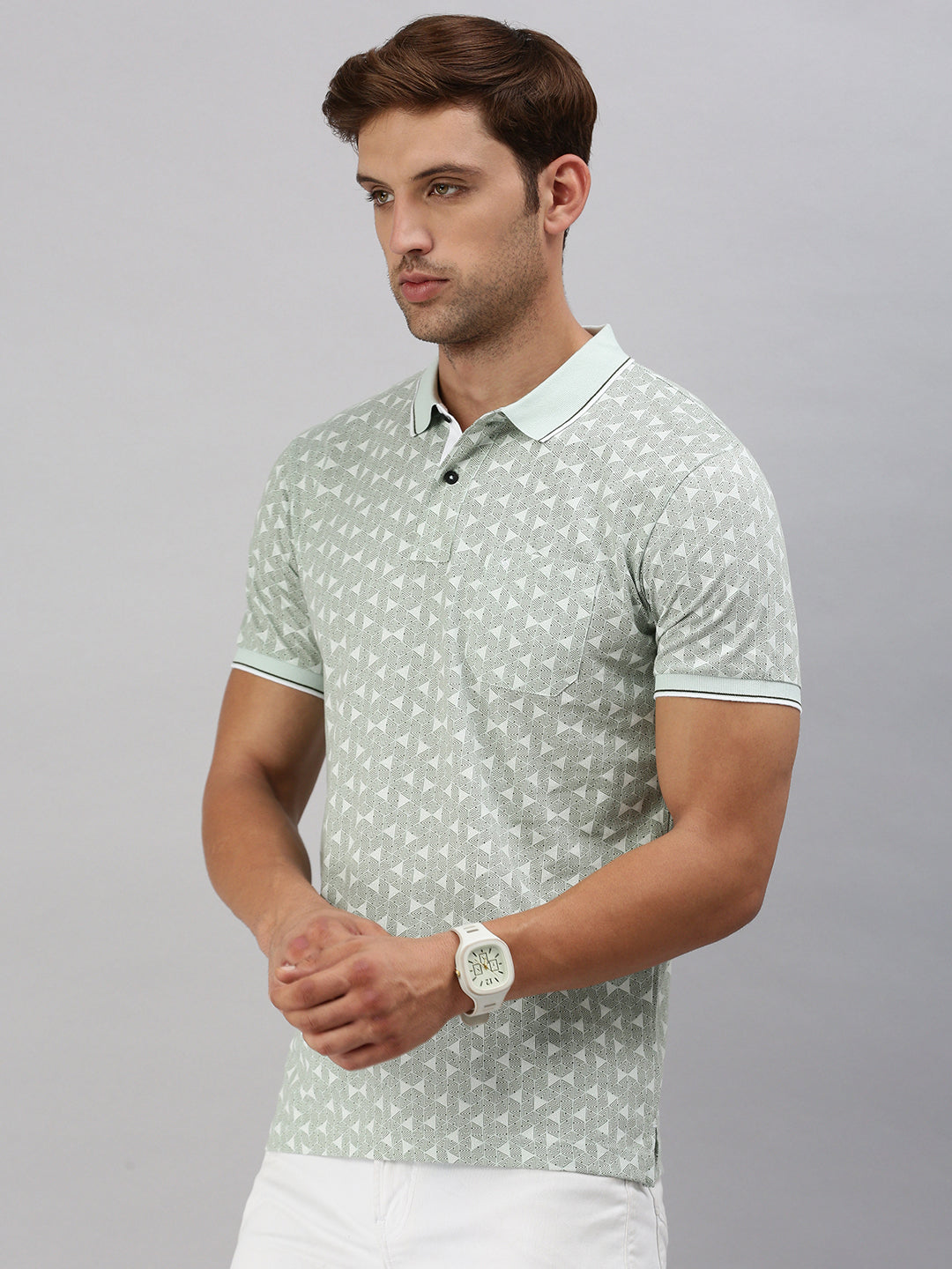 Classic Polo Men's Printed Lt.Green Cotton Slim Fit Half Sleeve T-Shirt | BELLO - 290 B SF P