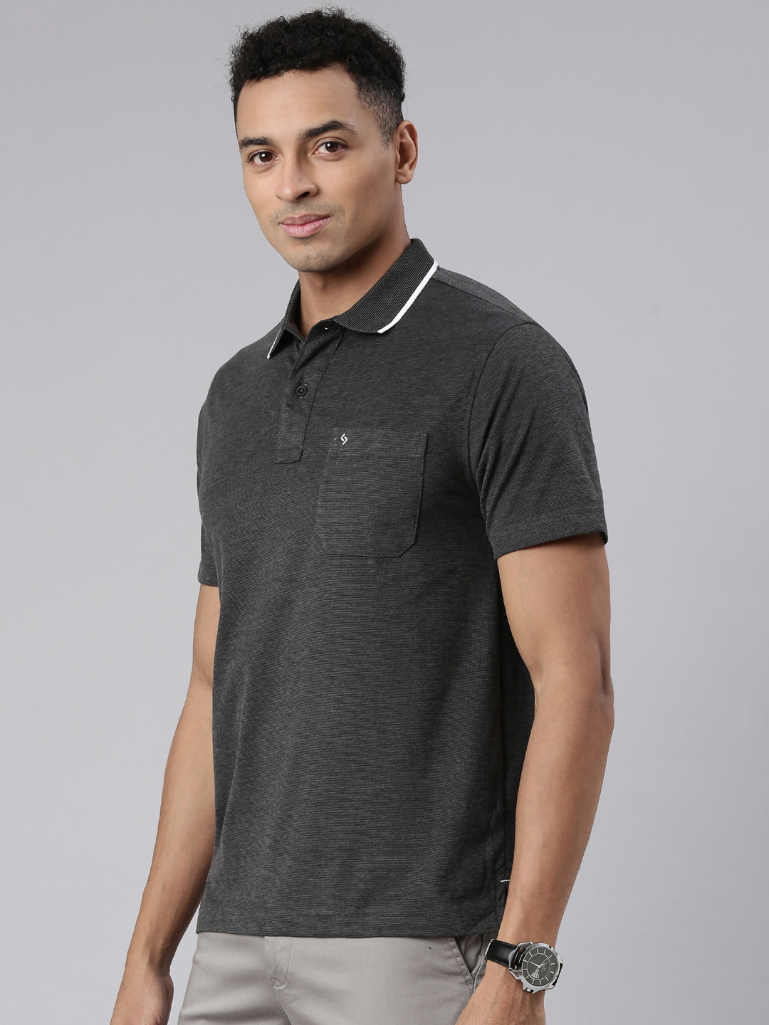 Classic Polo Men's Half Sleeve Charcoal Black Polo Neck Cotton Blend Authentic Fit T-Shirt | SWAY POLO - 02 B AFA P