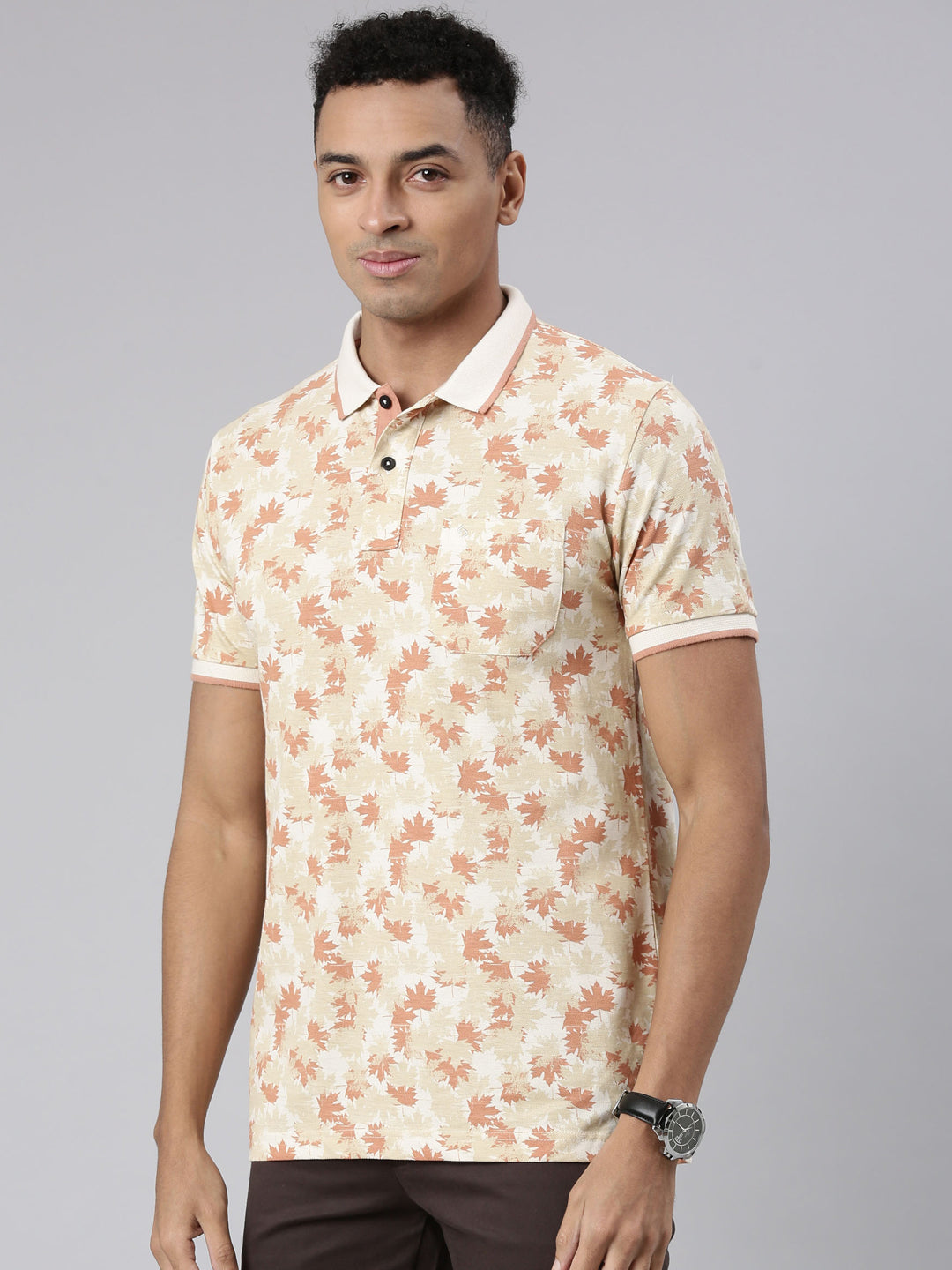 Classic Polo Men's Half Sleeve Lt.Orange/Peach Polo Neck Cotton Blend Slim Fit T-Shirt | BEAU - 268 A SF P