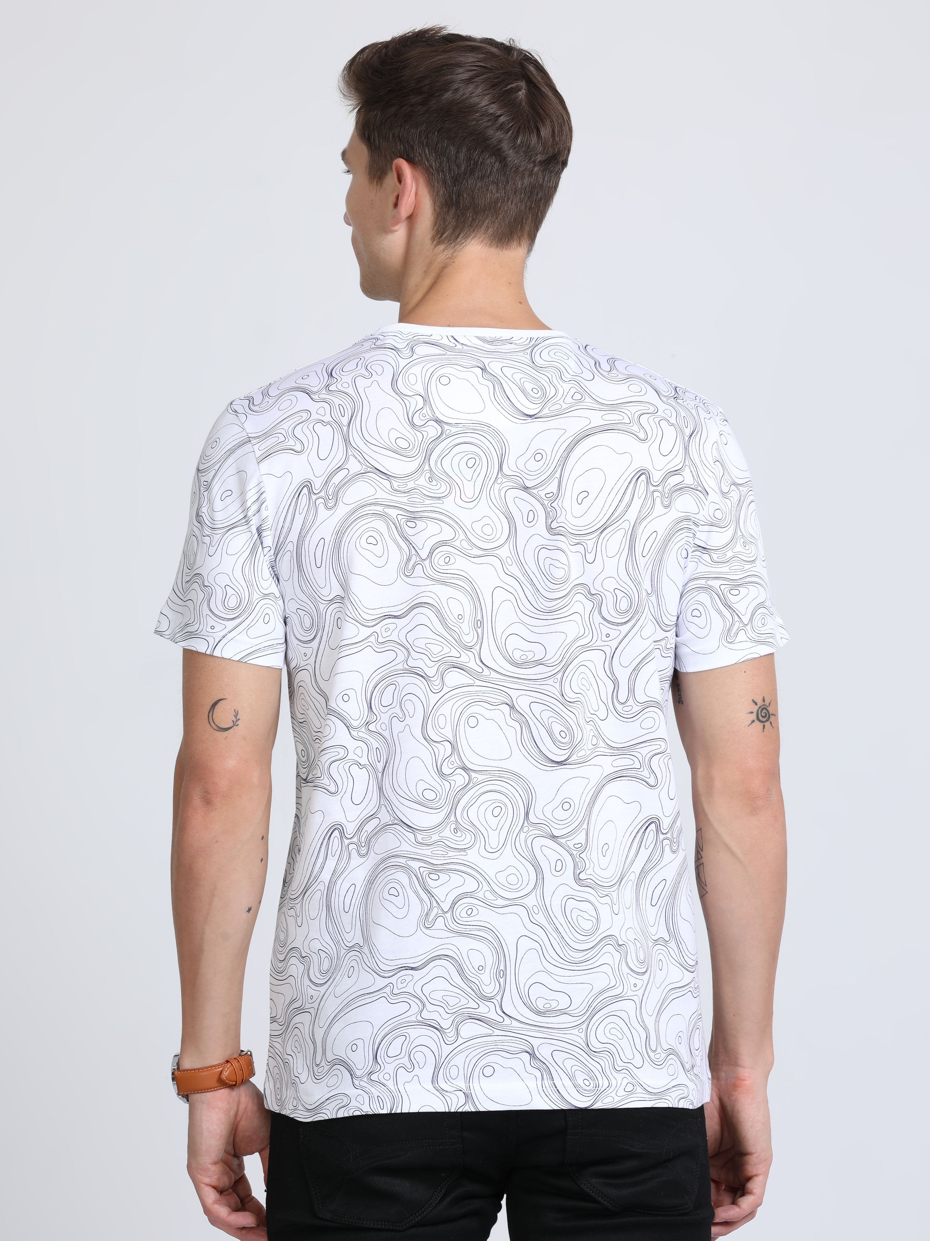 Classic Polo Mens Cotton Half Sleeves Floral Slim Fit Crew Neck White Color T-Shirt | Brcn - 556 A Sf C