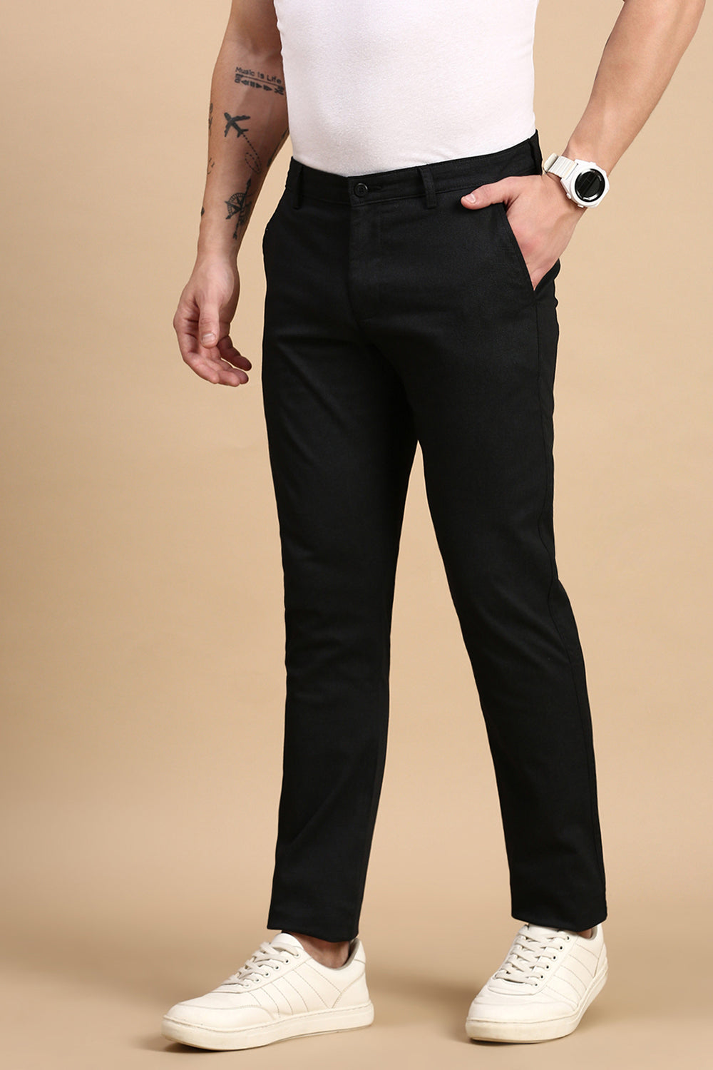 Classic Polo Men's Black Moderate Fit Printed Trousers | TP2-CL 12 C-BLK-MF-LY