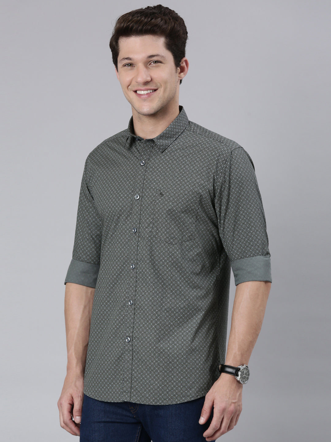 Classic Polo Men's Full Sleeve Grey Polo Neck 100% Cotton Slim Fit Shirt | SP2-CL-66 A-FS-PRT-SF