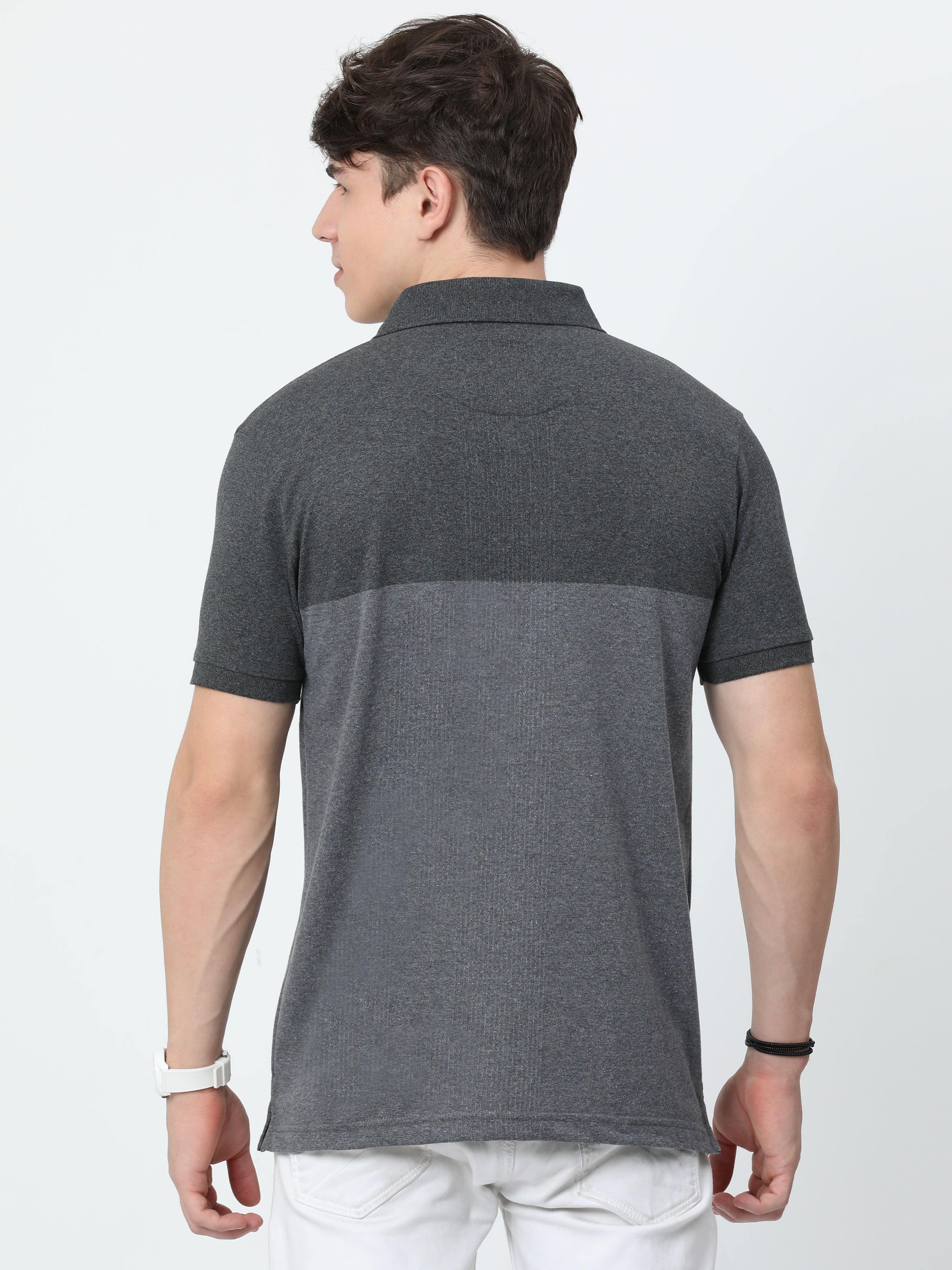Classic Polo Mens Cotton Half Sleeves Color Blocked Slim Fit Polo Neck Grey Color T-Shirt | Prm - 775 H Sf P