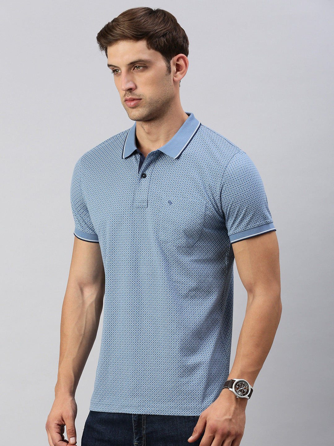 Classic Polo Men's Half Sleeve Blue Polo Neck Cotton Slim Fit T Shirt | BELLO - 291 B SF P