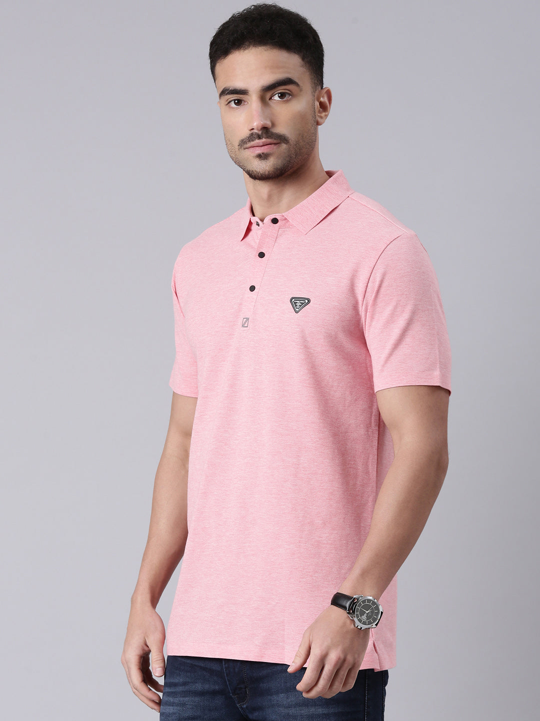 Classic Polo Men's Half Sleeve Pink Polo Neck Slim Fit Solid Cotton T-Shirt | ELITE-POLO-32 A SF P