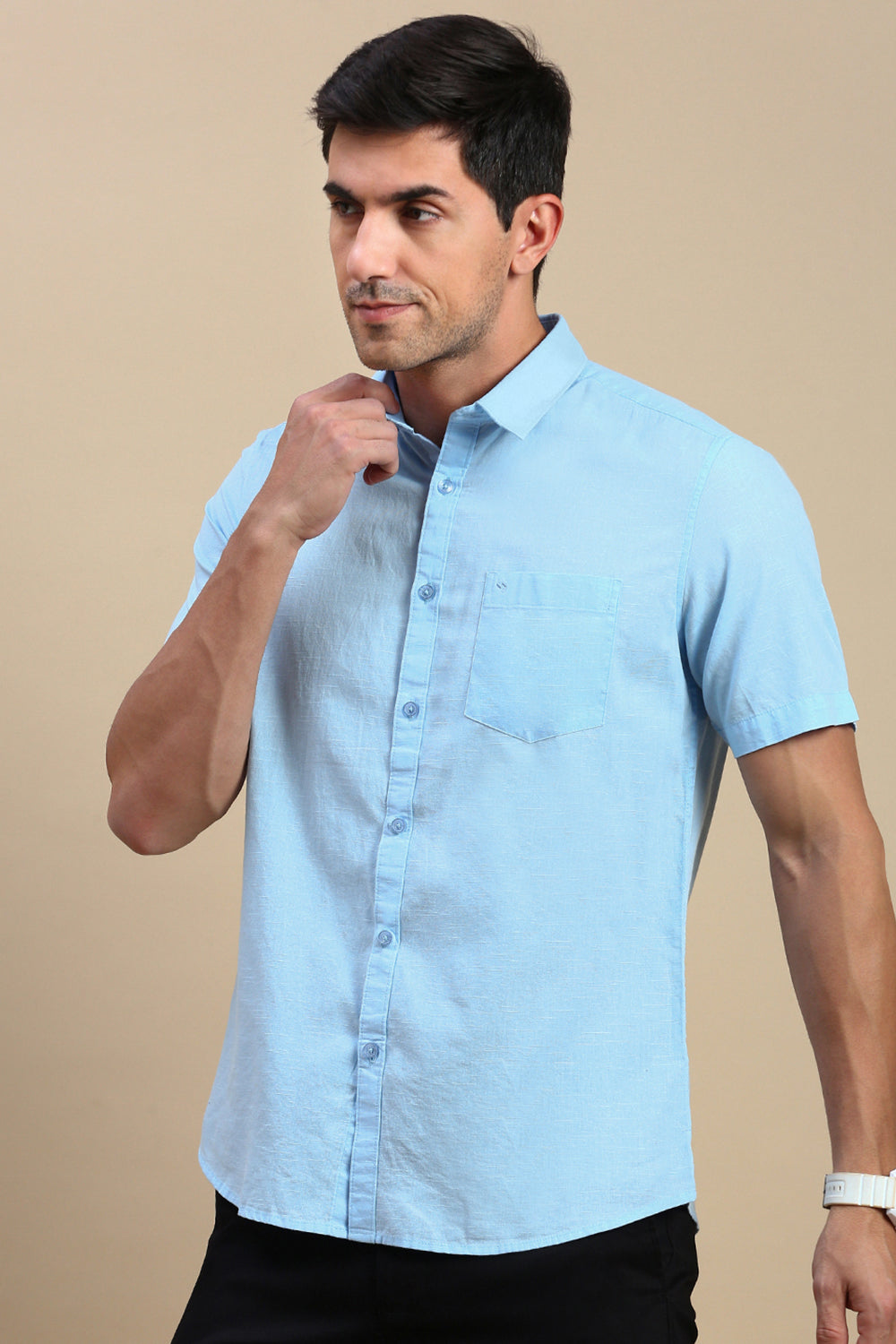 Classic Polo Men's Half Sleeve Blue Polo Neck Slim Fit Solid Casual Shirt | TOY-TRALIX-S.BLUE SF HS