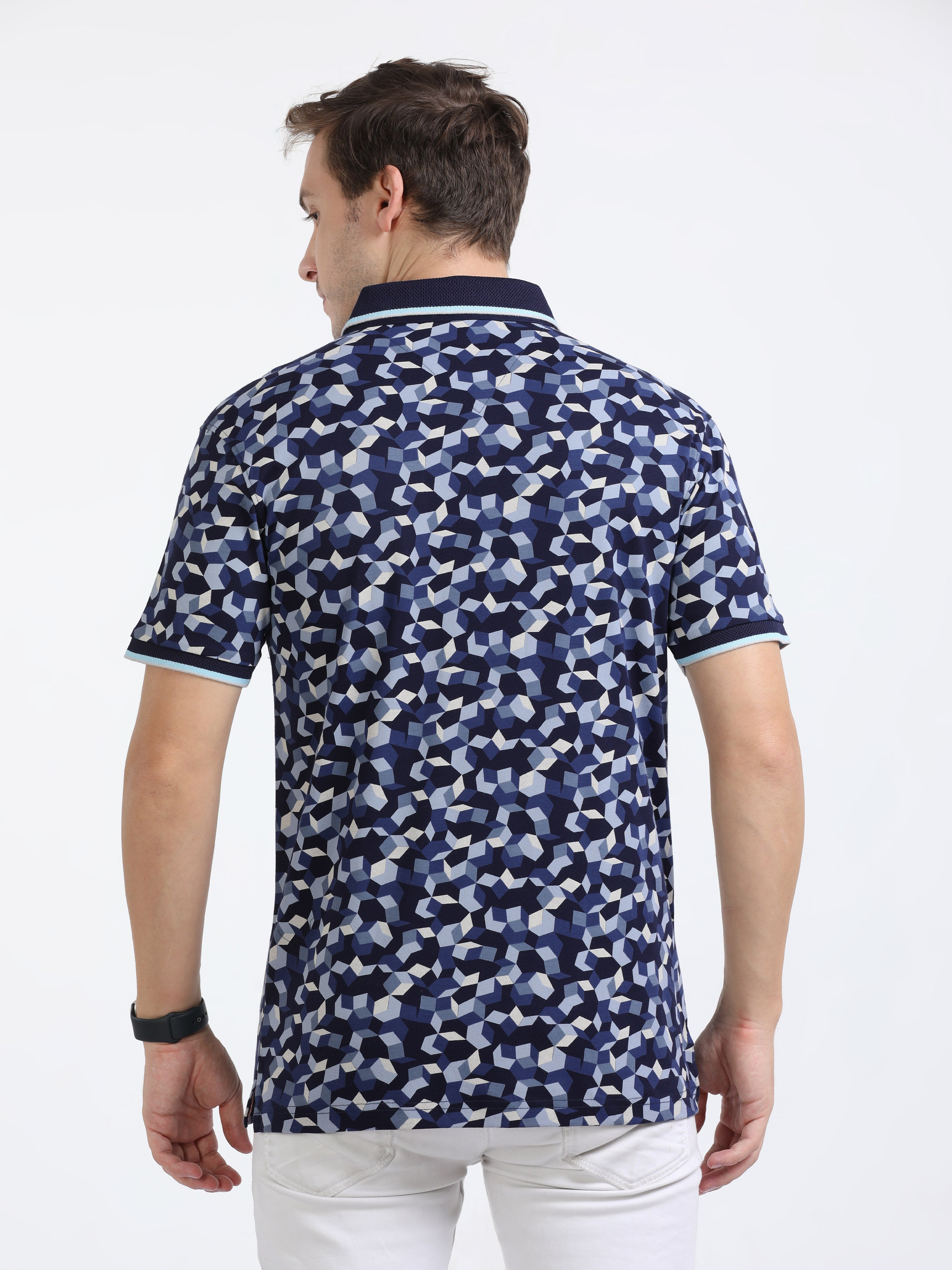 Classic Polo Mens Cotton Half Sleeves Floral Slim Fit Polo Neck Navy Color T-Shirt | Prm - 790 A Sf P