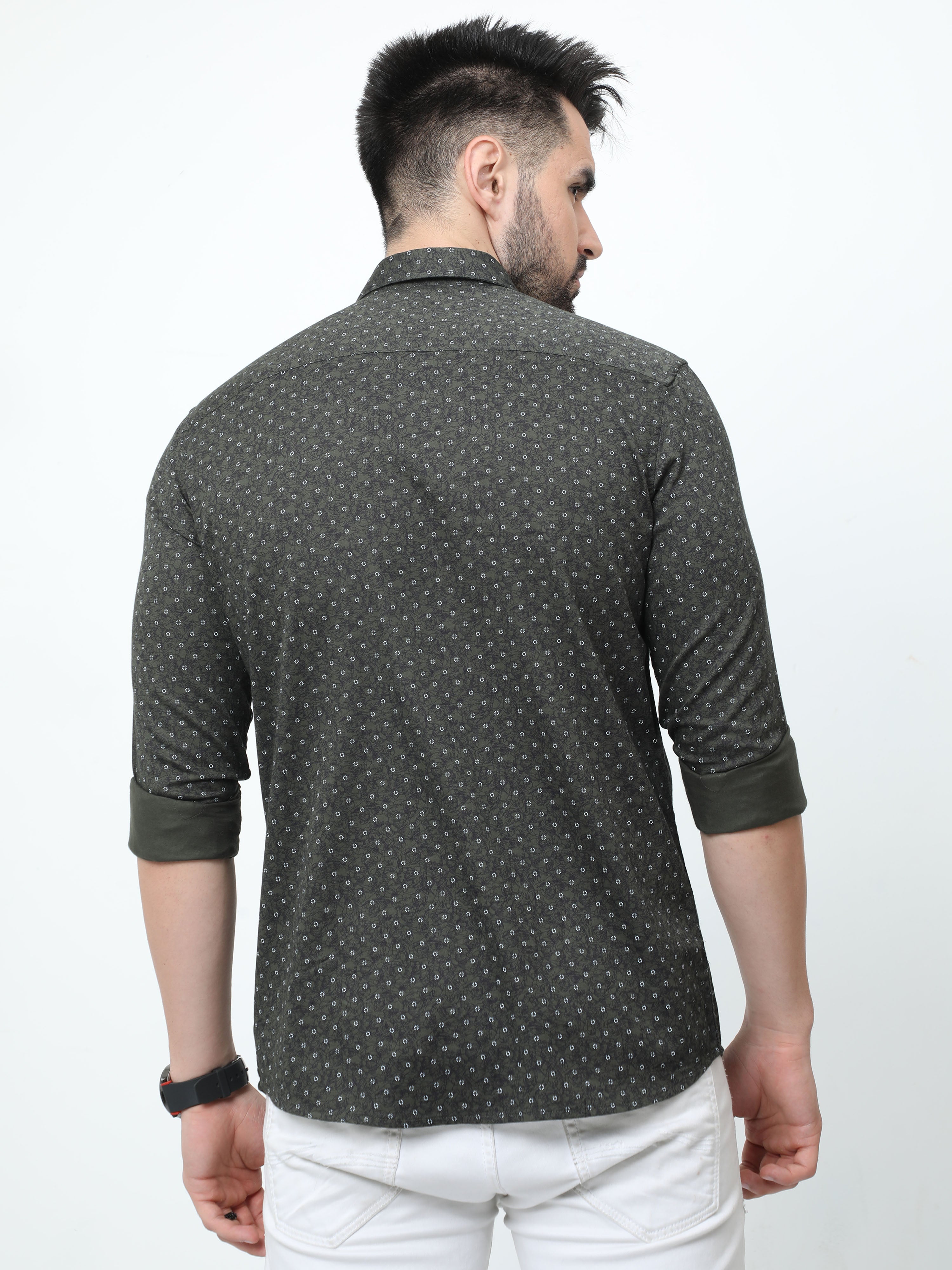 Classic Polo Mens Pure Cotton Full Sleeves Printed Slim Fit Polo Neck Black Color Woven Shirt | So2-169 B-Fs-Prt-Sf