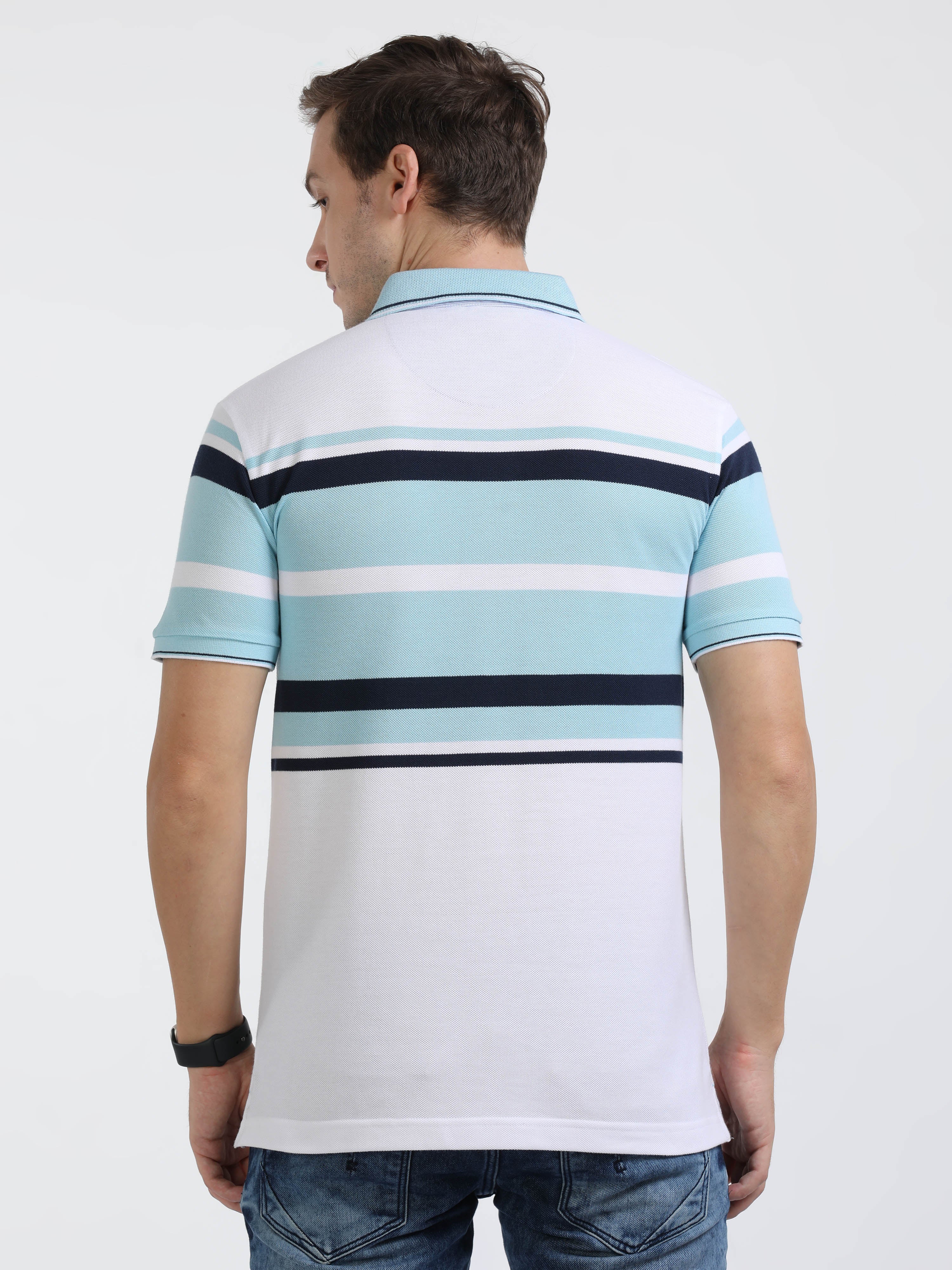 Classic Polo Mens Cotton Half Sleeves Color Blocked Slim Fit Polo Neck White Color T-Shirt | Vta - 241 A Sf P