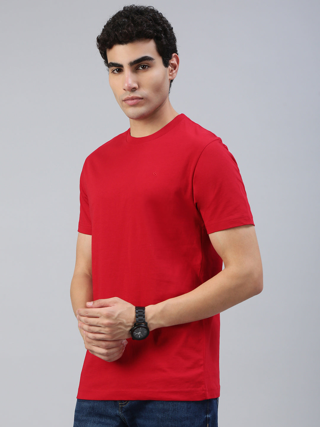 Classic Polo Men's Half Sleeve Red Round Neck Slim Fit Solid T-Shirt | TOY-KALVIK SALSA SF C