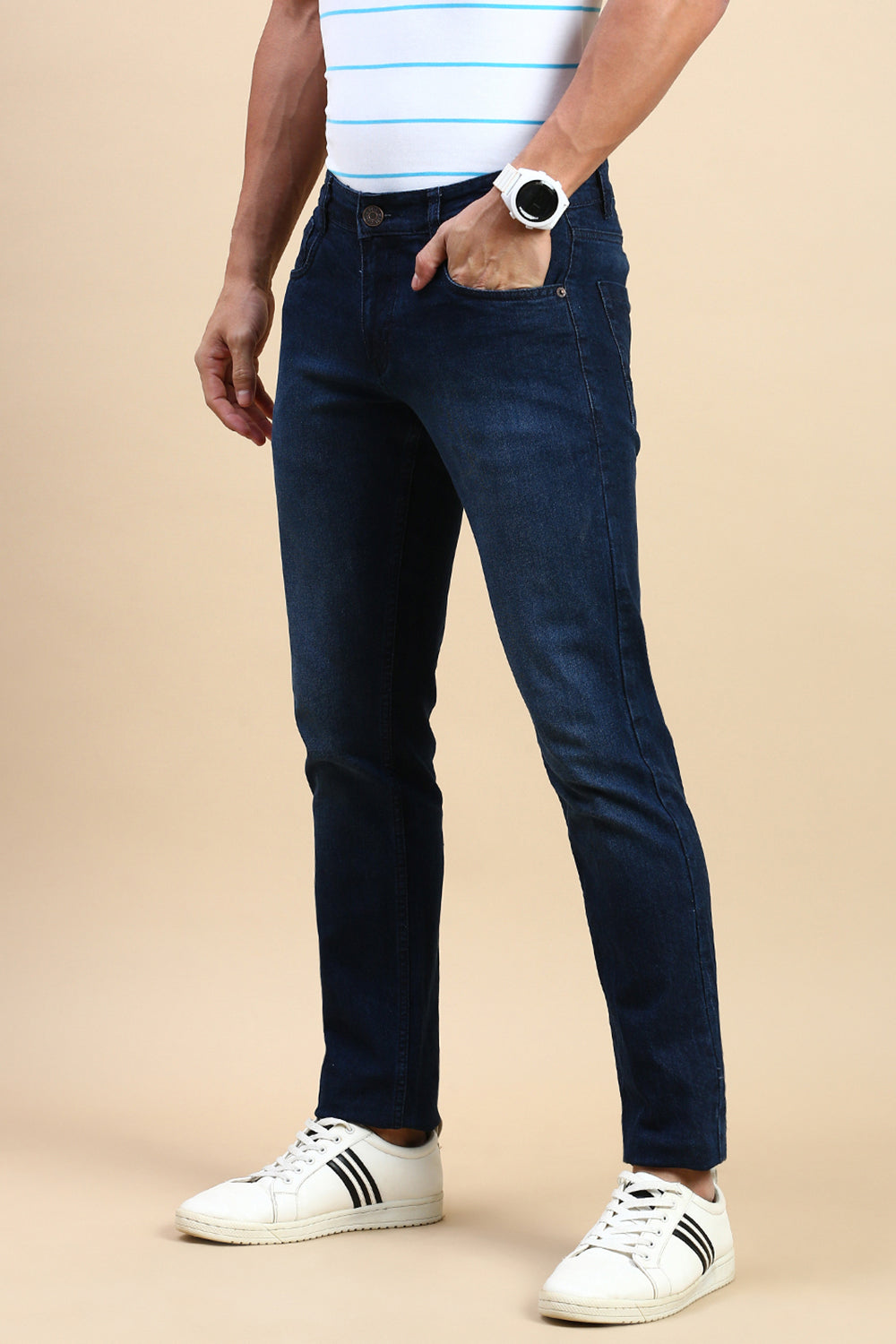 Classic Polo Men's Navy Slim Fit Solid Denim | MEZCLILLA-NVY-SK