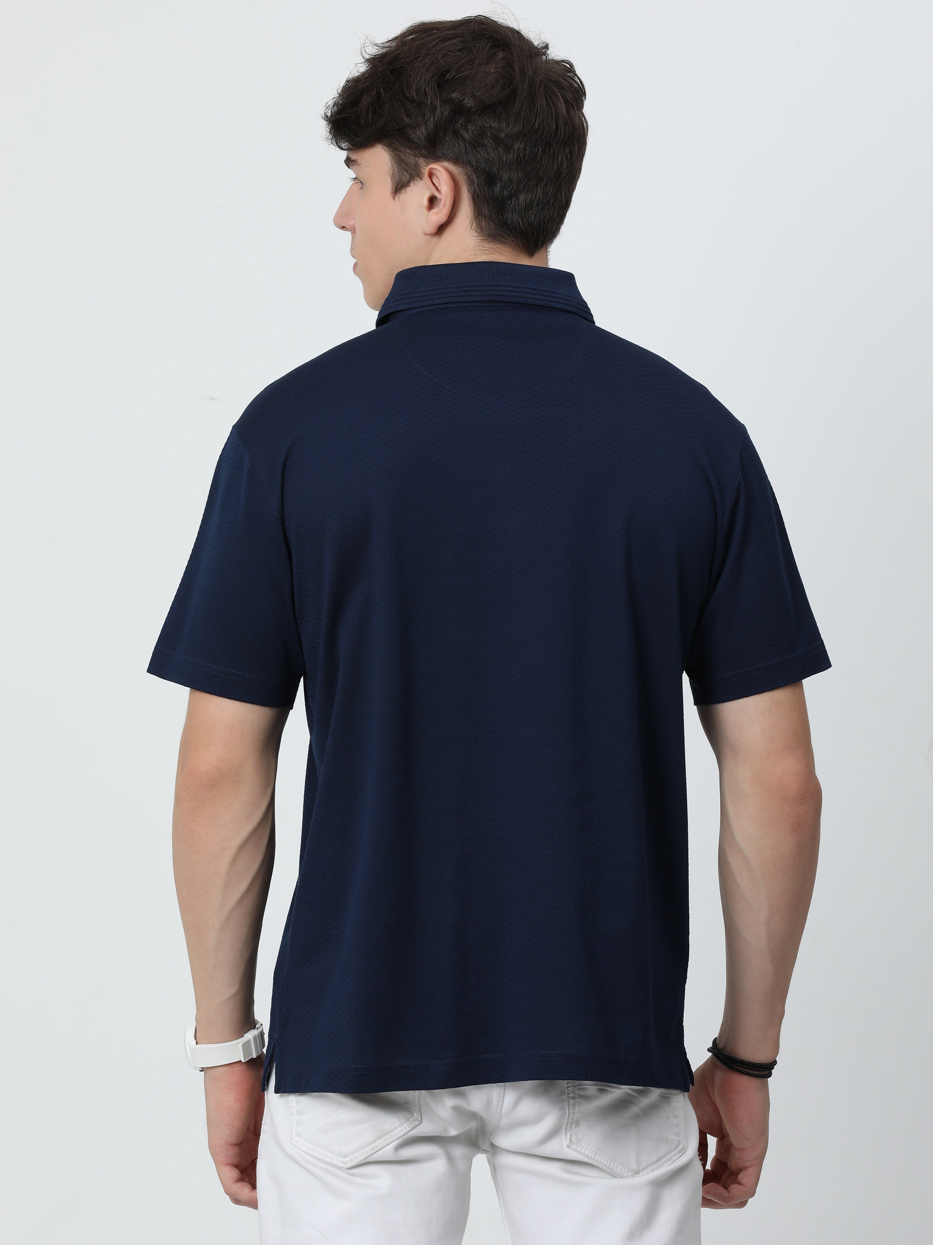 Classic Polo Mens Cotton Half Sleeves Printed Authentic Fit Polo Neck Navy Color T-Shirt | Rare - 04 B Af P