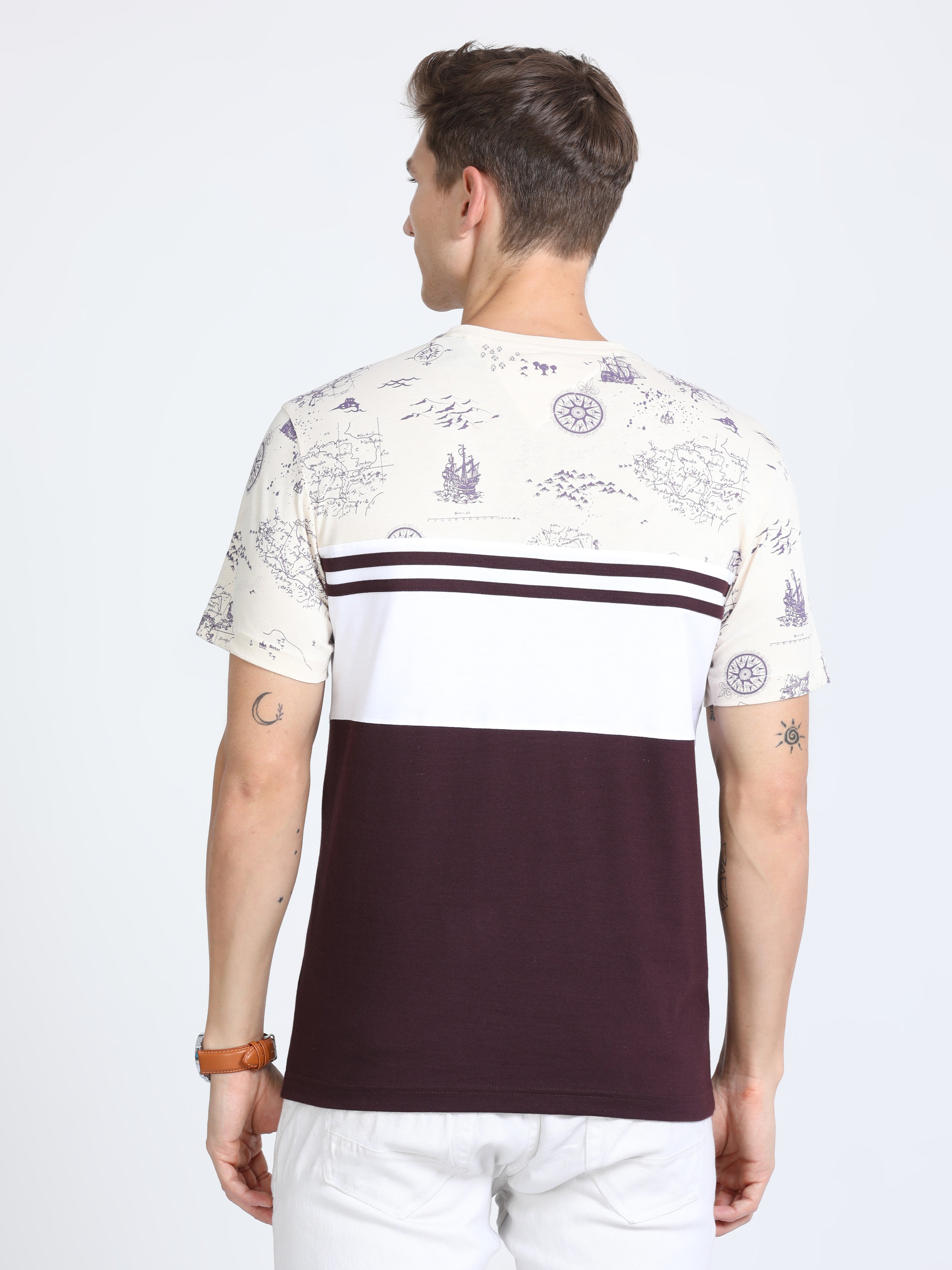 Classic Polo Mens Cotton Half Sleeves Color Blocked Slim Fit Crew Neck Purple Color T-Shirt | Baleno - 559 B Sf C