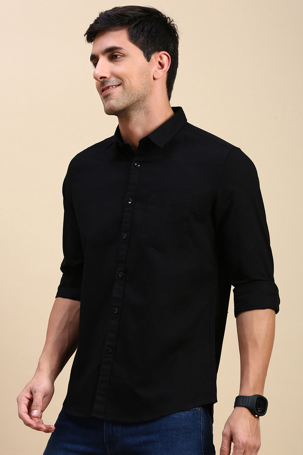 Classic Polo Men's Full Sleeve Black Polo Neck Slim Fit Solid Casual Shirt | TOY-TRALIX-BLACK SF FS