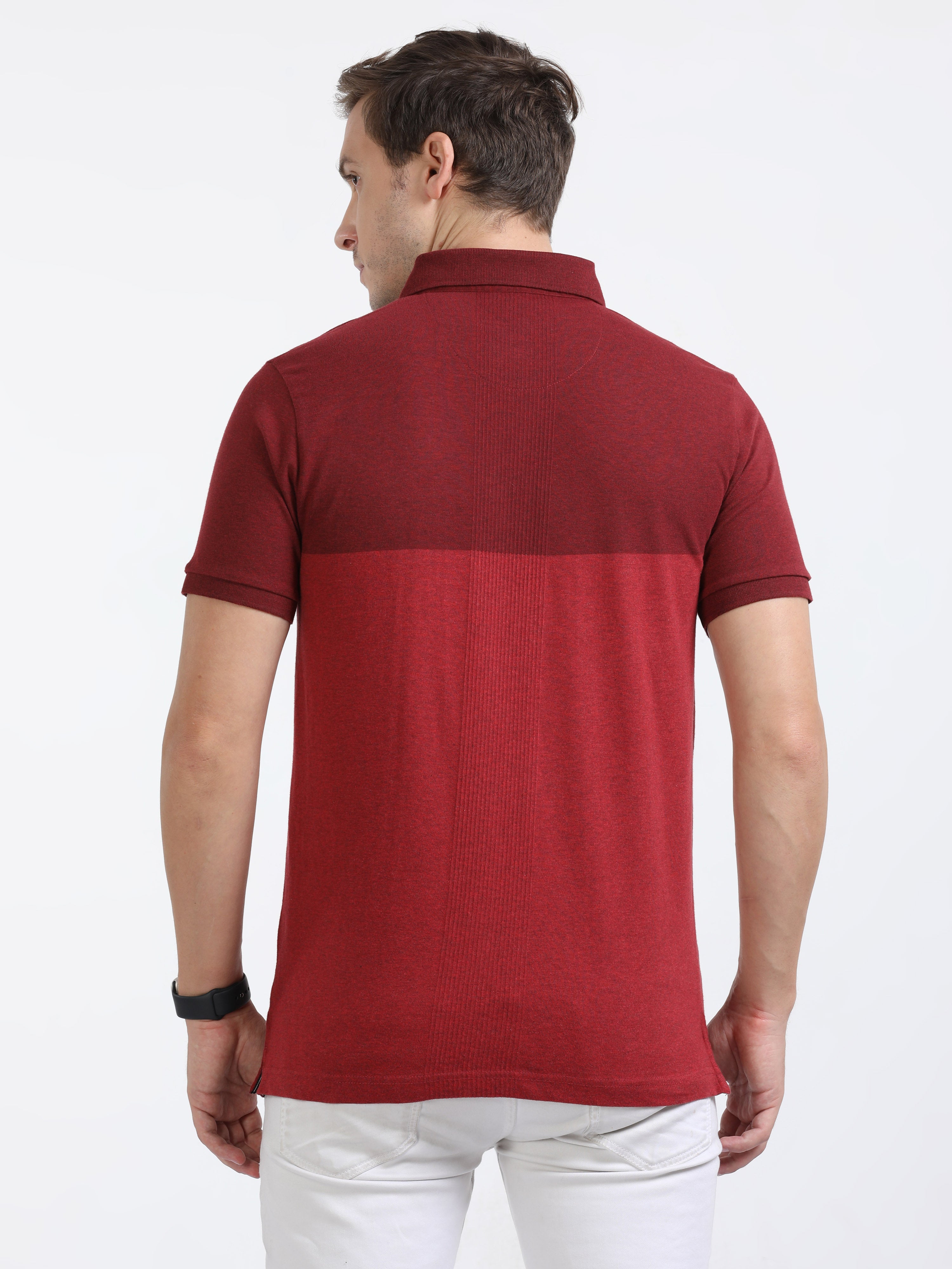 Classic Polo Mens Cotton Half Sleeves Color Blocked Slim Fit Polo Neck Red Color T-Shirt | Prm - 775 D Sf P