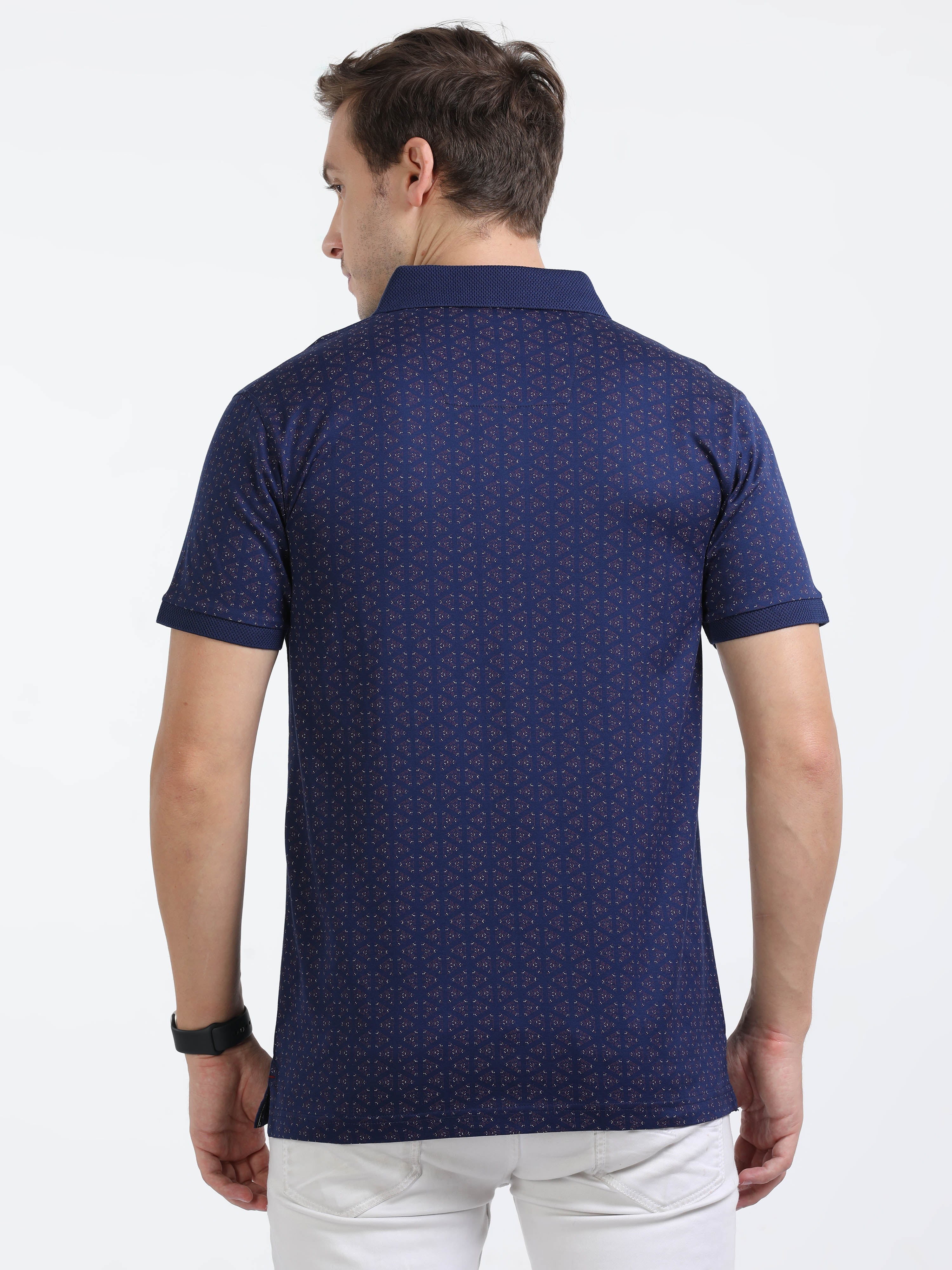 Classic Polo Mens Cotton Half Sleeves Printed Slim Fit Polo Neck Royal Blue Color T-Shirt | Scant - 35 A Sf P