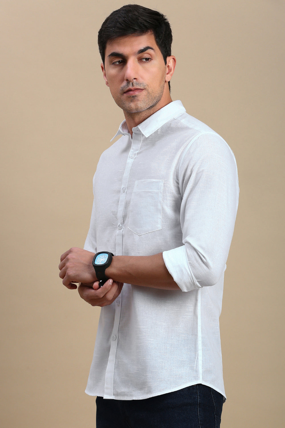 Classic Polo Men's Full Sleeve White Polo Neck Slim Fit Solid Casual Shirt | TOY-TRALIX-WHITE SF FS