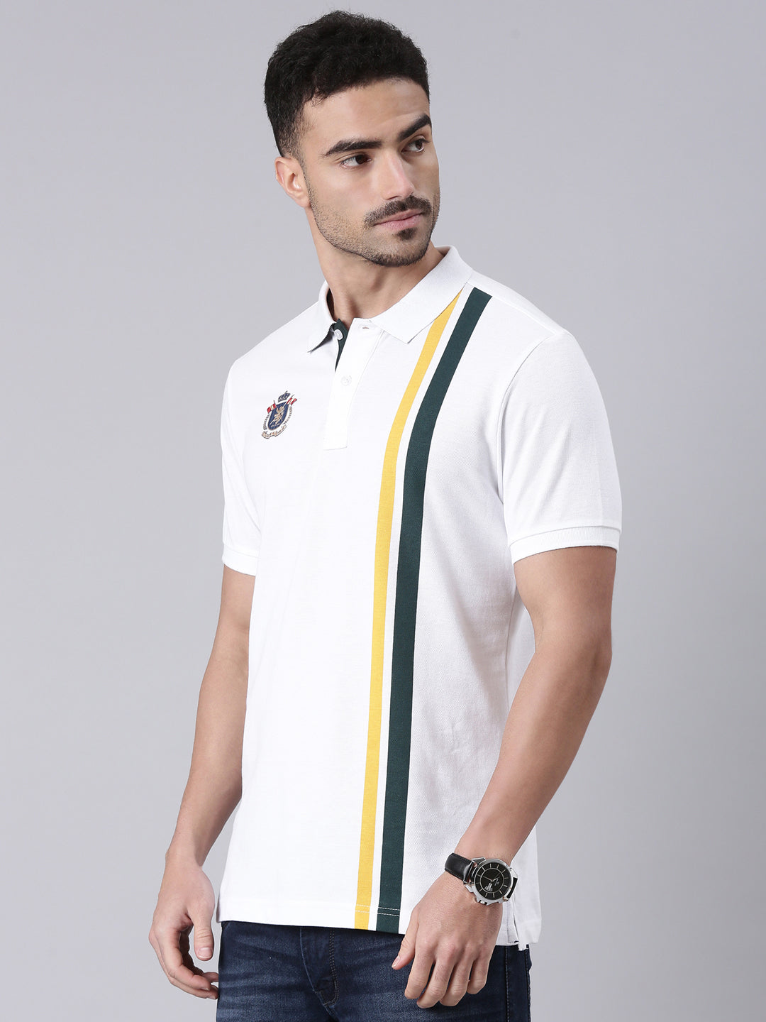 Classic Polo Men's Half Sleeve White Polo Neck Slim Fit Printed Cotton T-Shirt | GEN-X-POLO 35 B SF P