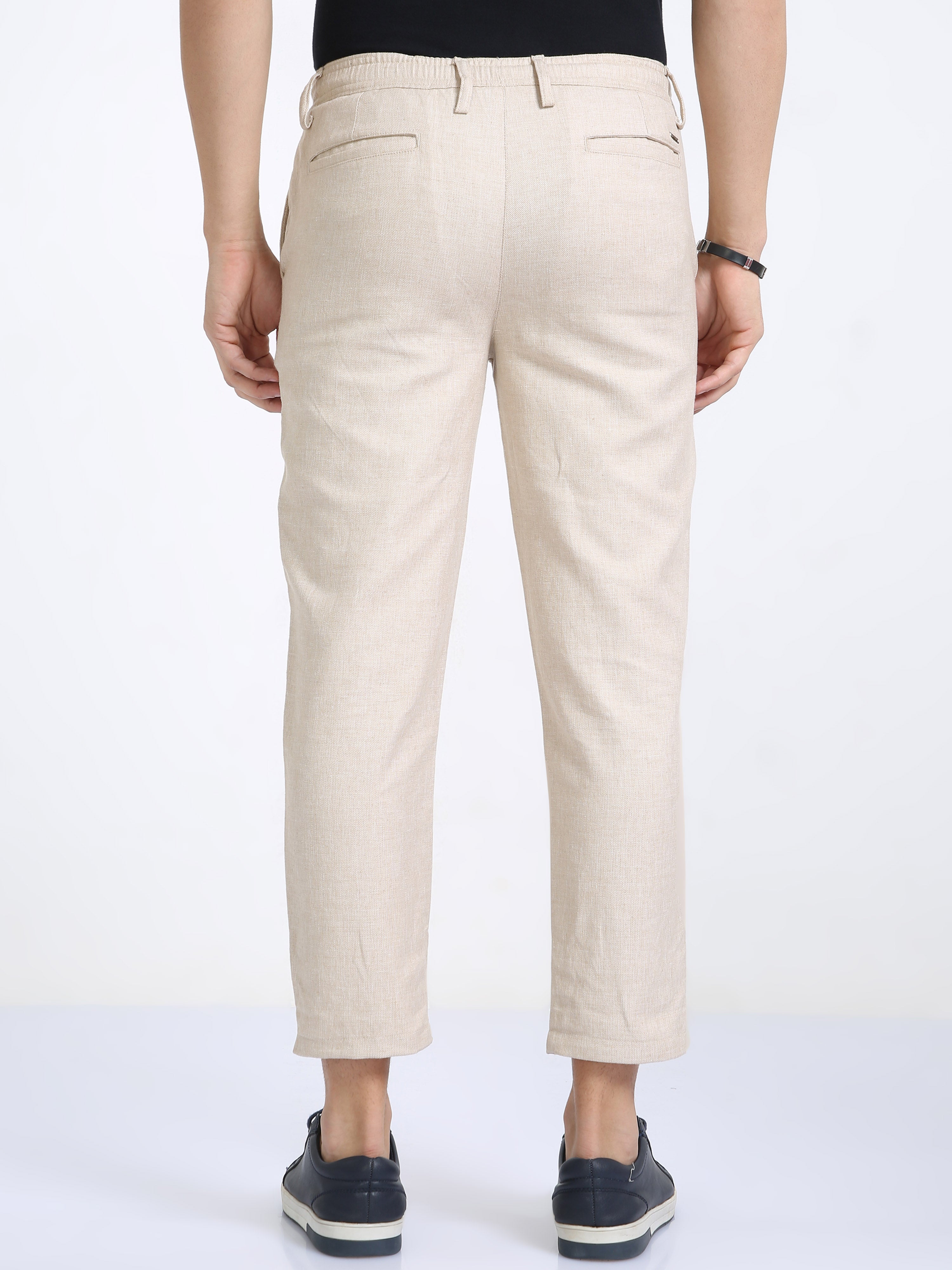 Classic Polo Mens Ankle Fit Solid Cream Melange Color Trousers | To2-28 C-Lgry-Al-Ly