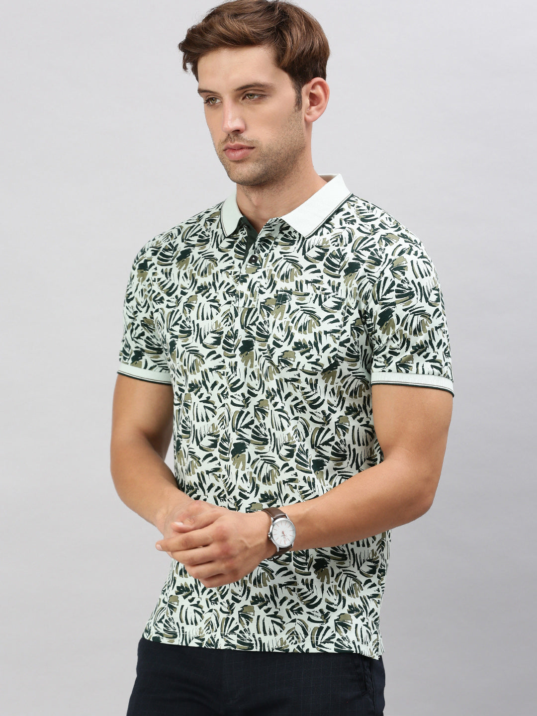 Classic Polo Men's Printed Green Cotton Slim Fit Half Sleeve T-Shirt | BELLO - 296 B SF P