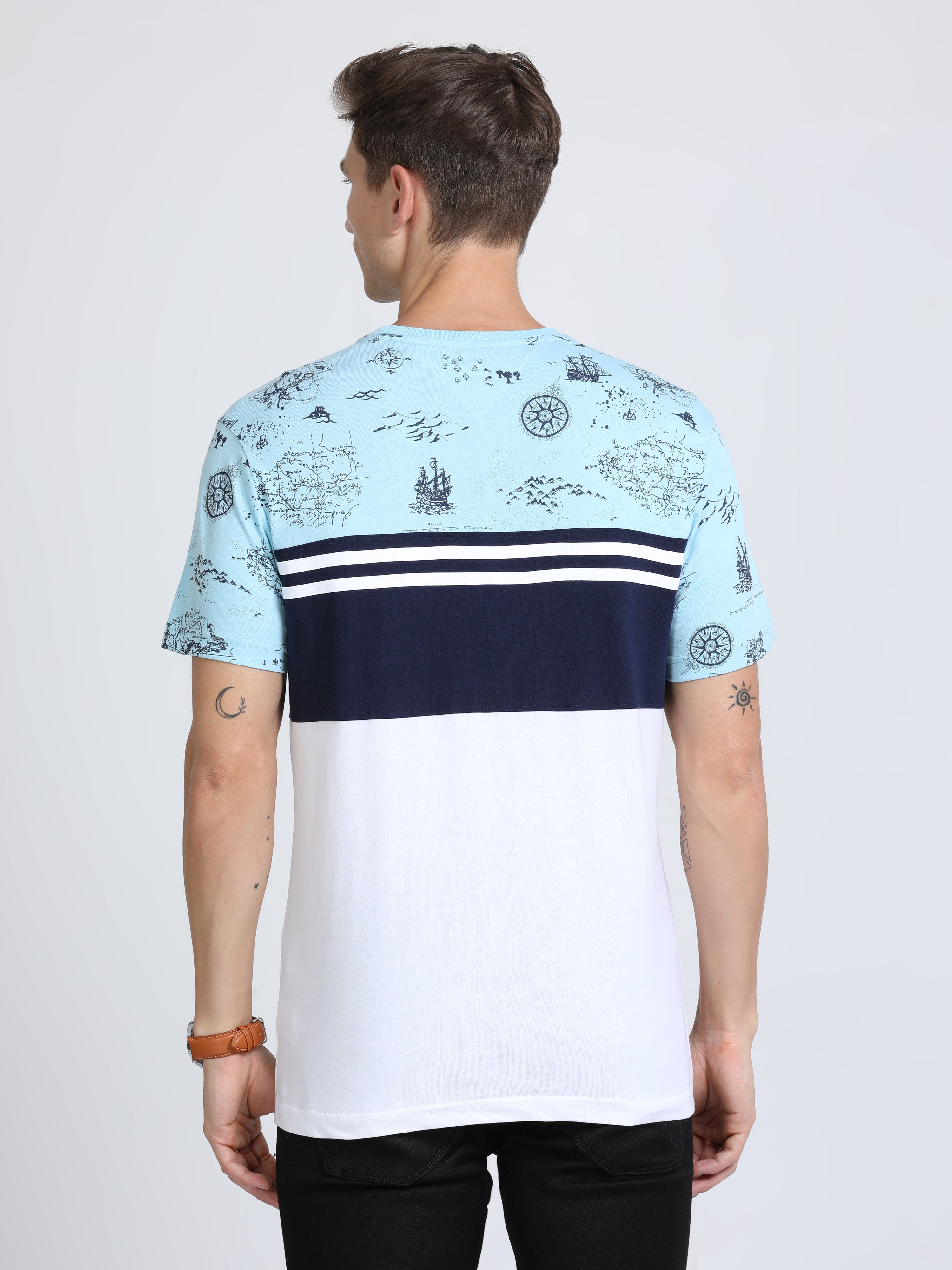 Classic Polo Mens Cotton Half Sleeves Color Blocked Slim Fit Crew Neck White Color T-Shirt | Baleno - 559 A Sf C