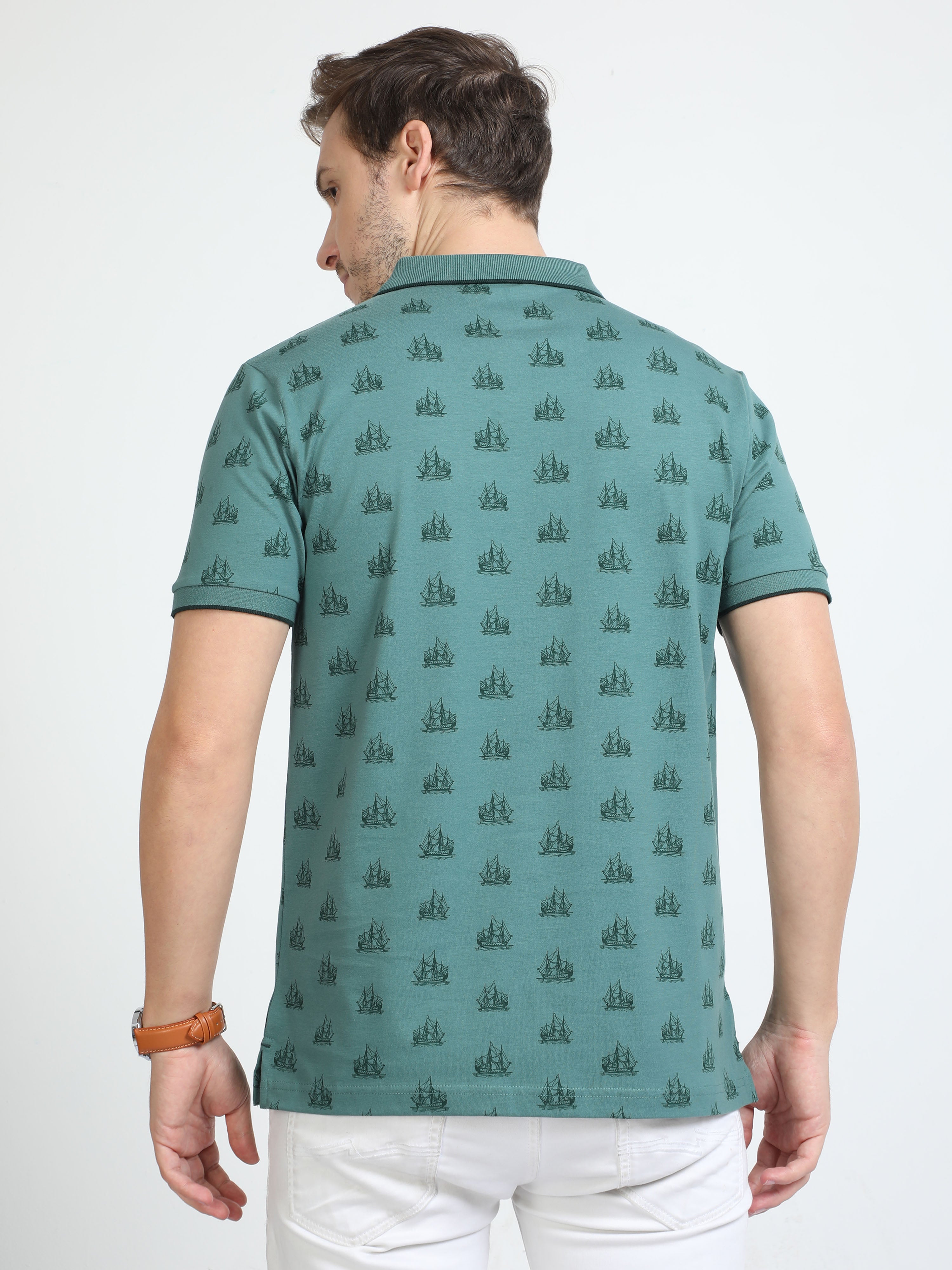 Classic Polo Mens Cotton Half Sleeves Floral Slim Fit Polo Neck Ash Color T-Shirt | Bello - 227 B Sf P