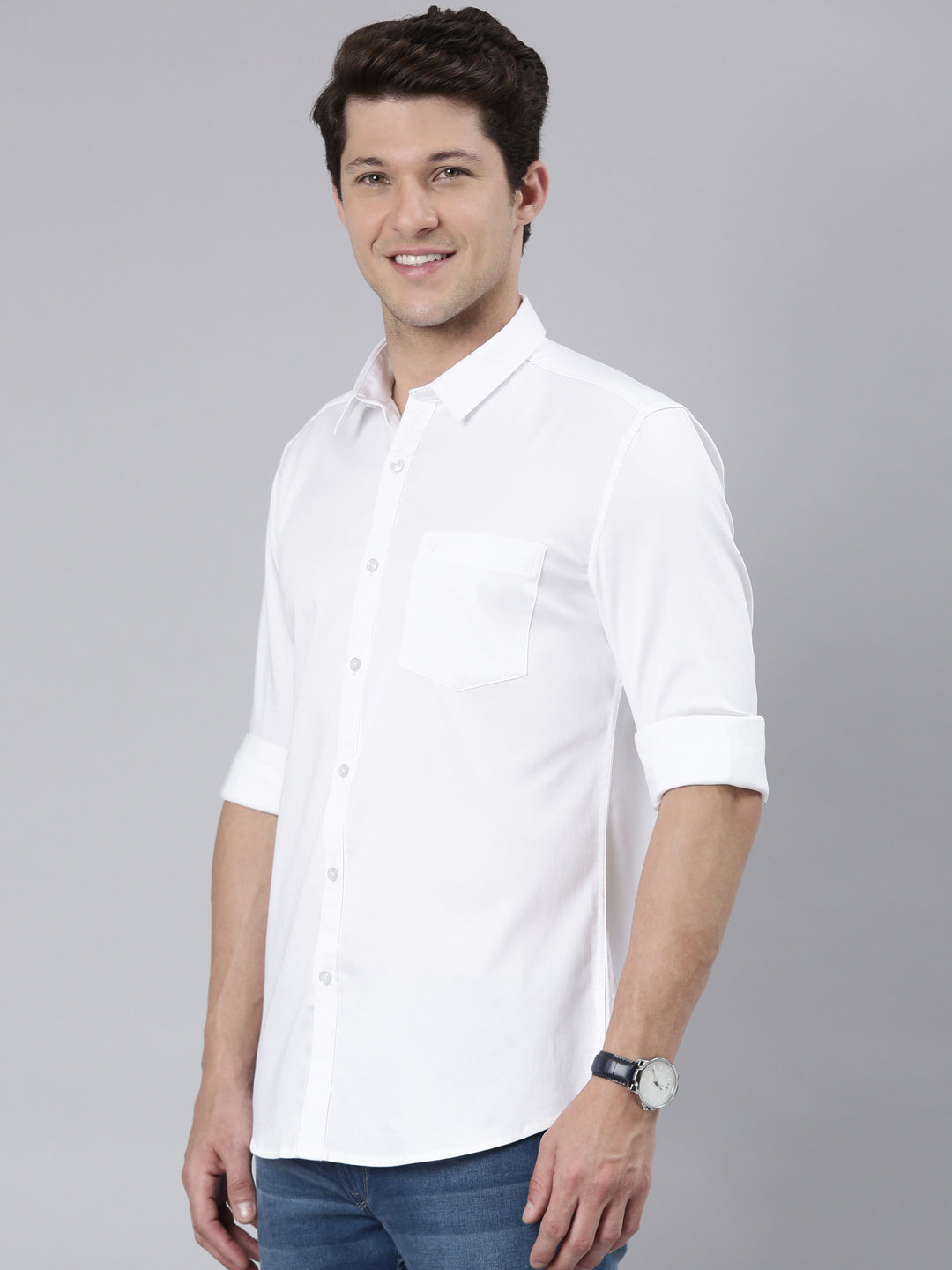 Classic Polo Men's Full Sleeve White Polo Neck 100% Cotton Slim Fit Shirt | SP2-EL-03 B-FS-SLD-SF