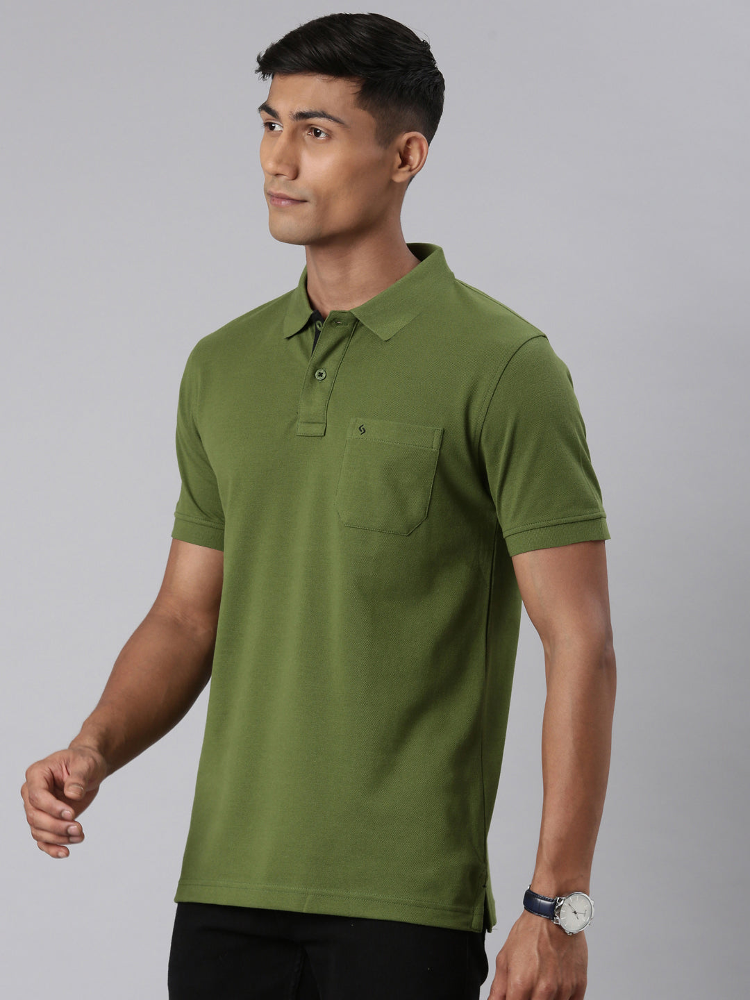 Classic Polo Men's Half Sleeve Olive Polo Neck Slim Fit Solid T-Shirt | TOY-VIROK-OLIVE SF P