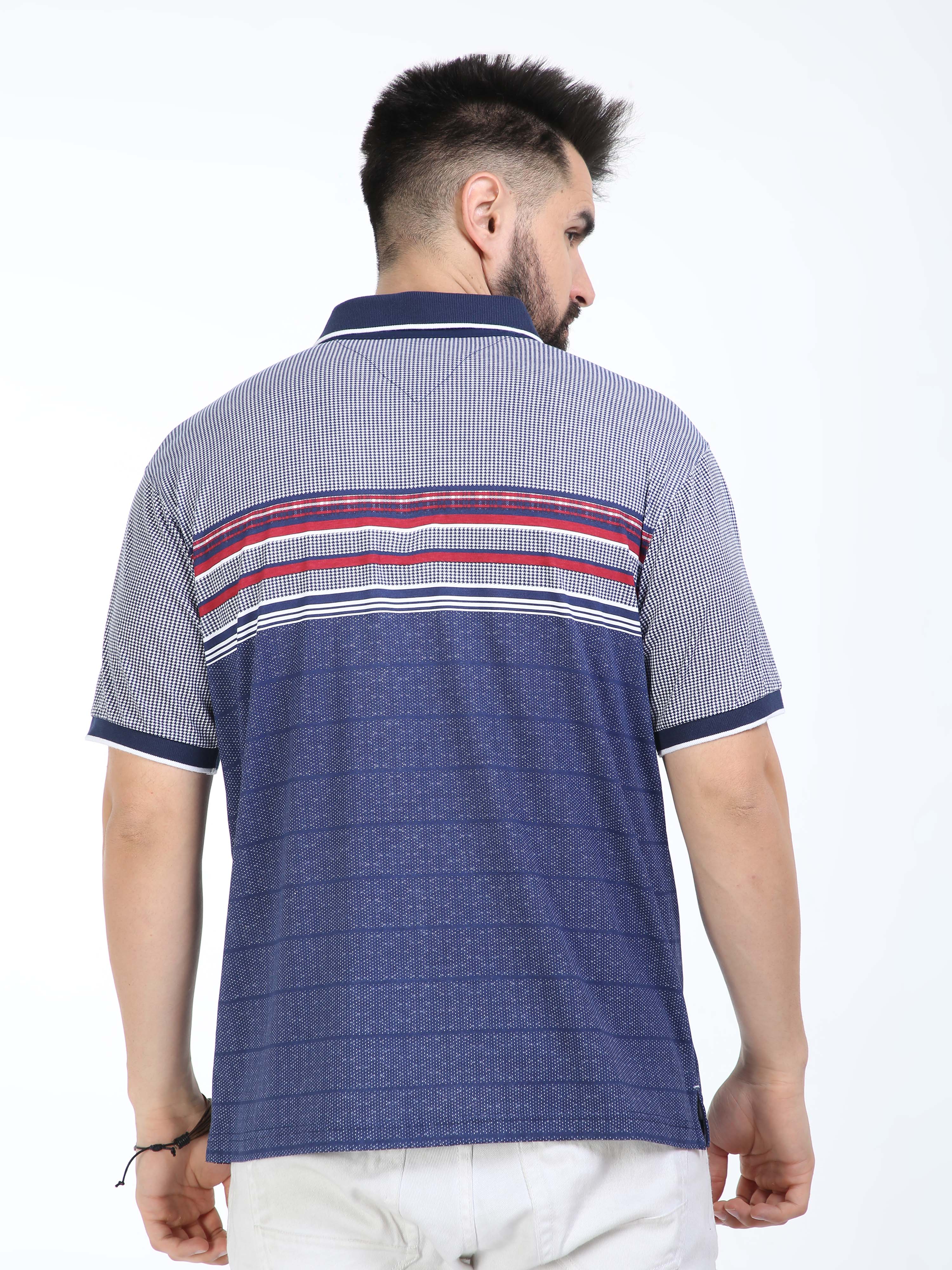 Classic Polo Mens Pure Cotton Half Sleeves Striped Authentic Fit Polo Neck Navy Blue Color T-Shirt | Carve Polo - 21 A Af P