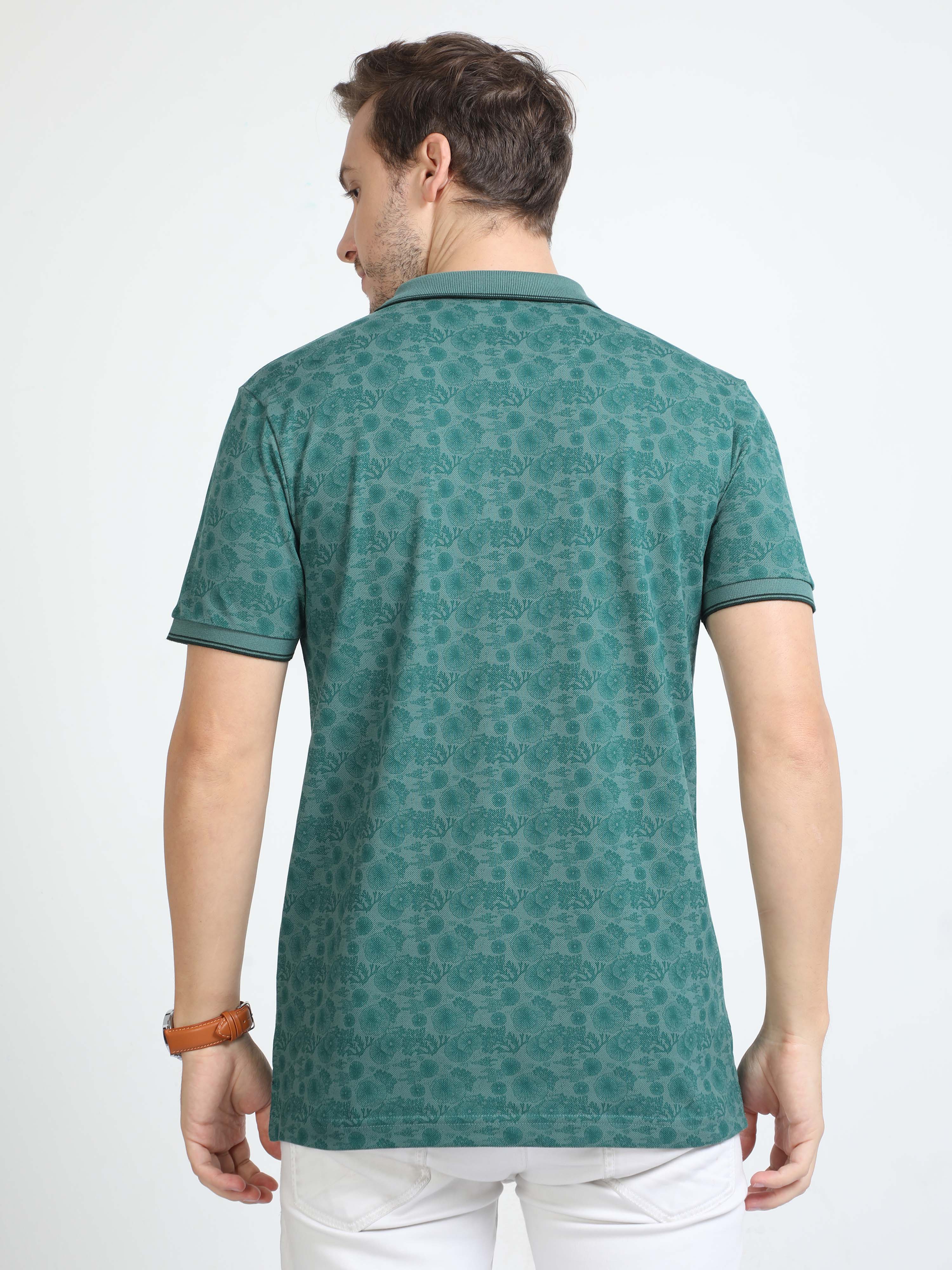 Classic Polo Mens Cotton Half Sleeves Floral Slim Fit Polo Neck Green Color T-Shirt | Beau - 219 A Sf P