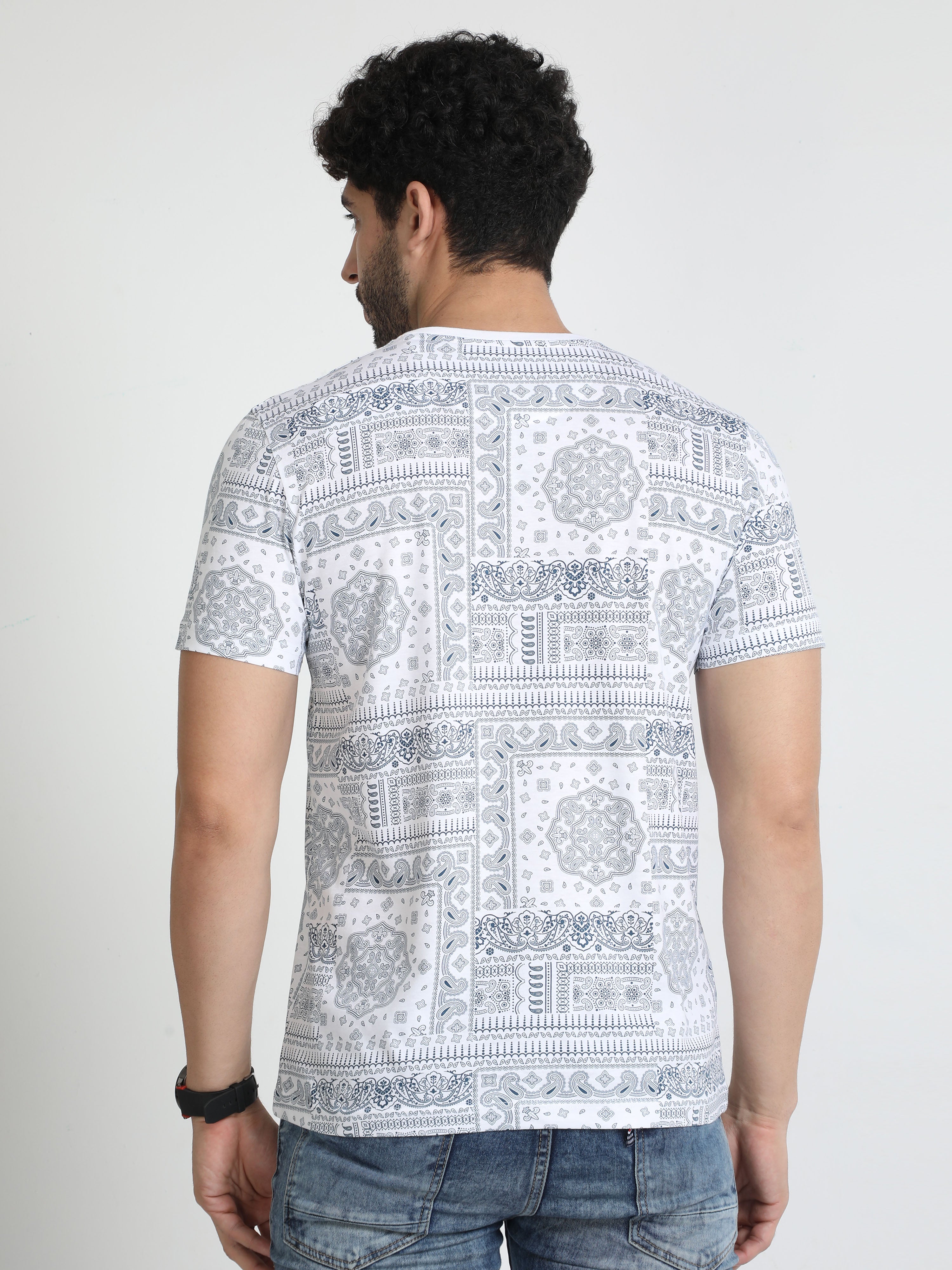 Classic Polo Mens Cotton Half Sleeves Floral Slim Fit Crew Neck White Color T-Shirt | Brcn - 554 A Sf C