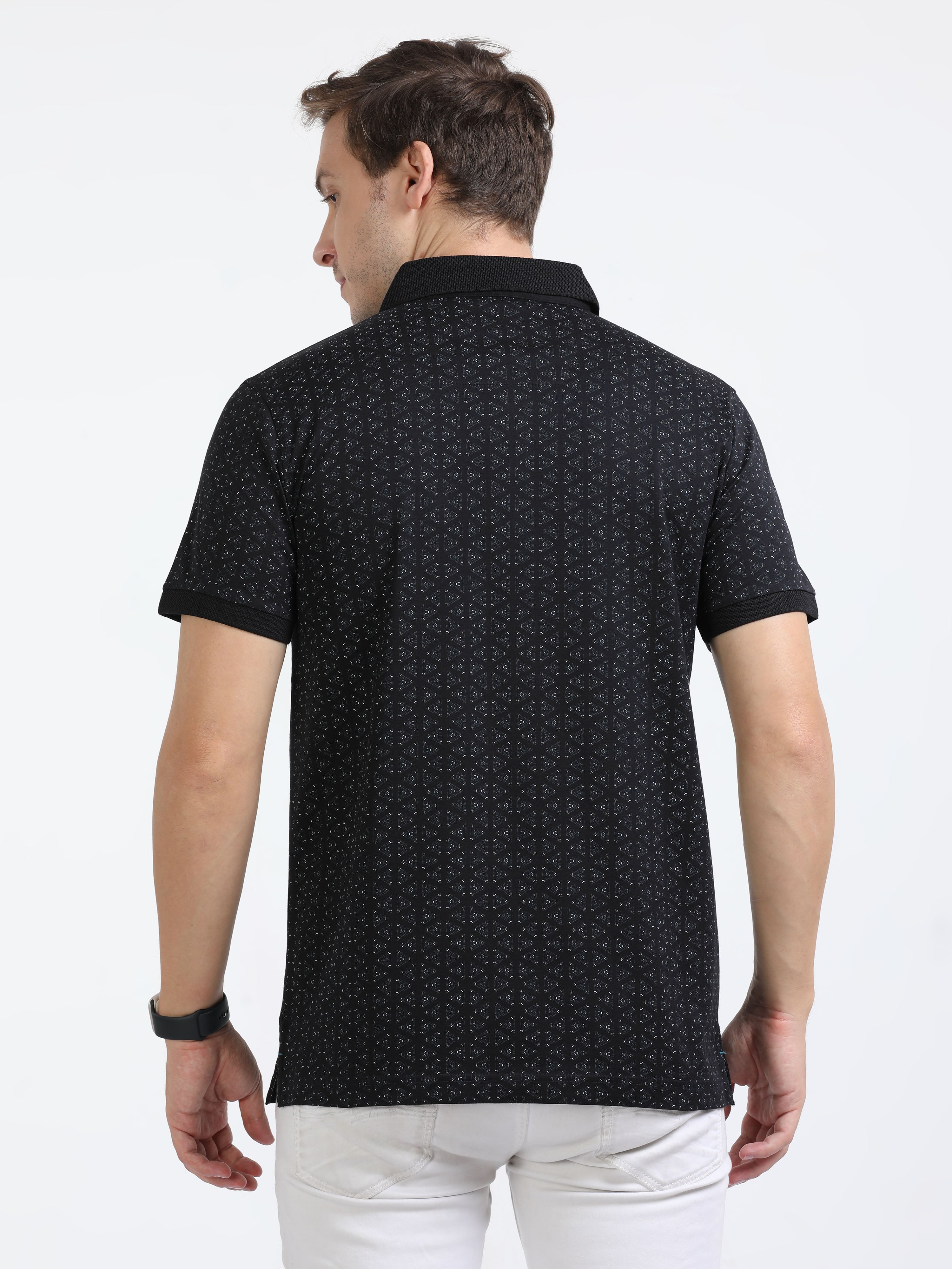Classic Polo Mens Cotton Half Sleeves Printed Slim Fit Polo Neck Black Color T-Shirt | Scant - 35 B Sf P