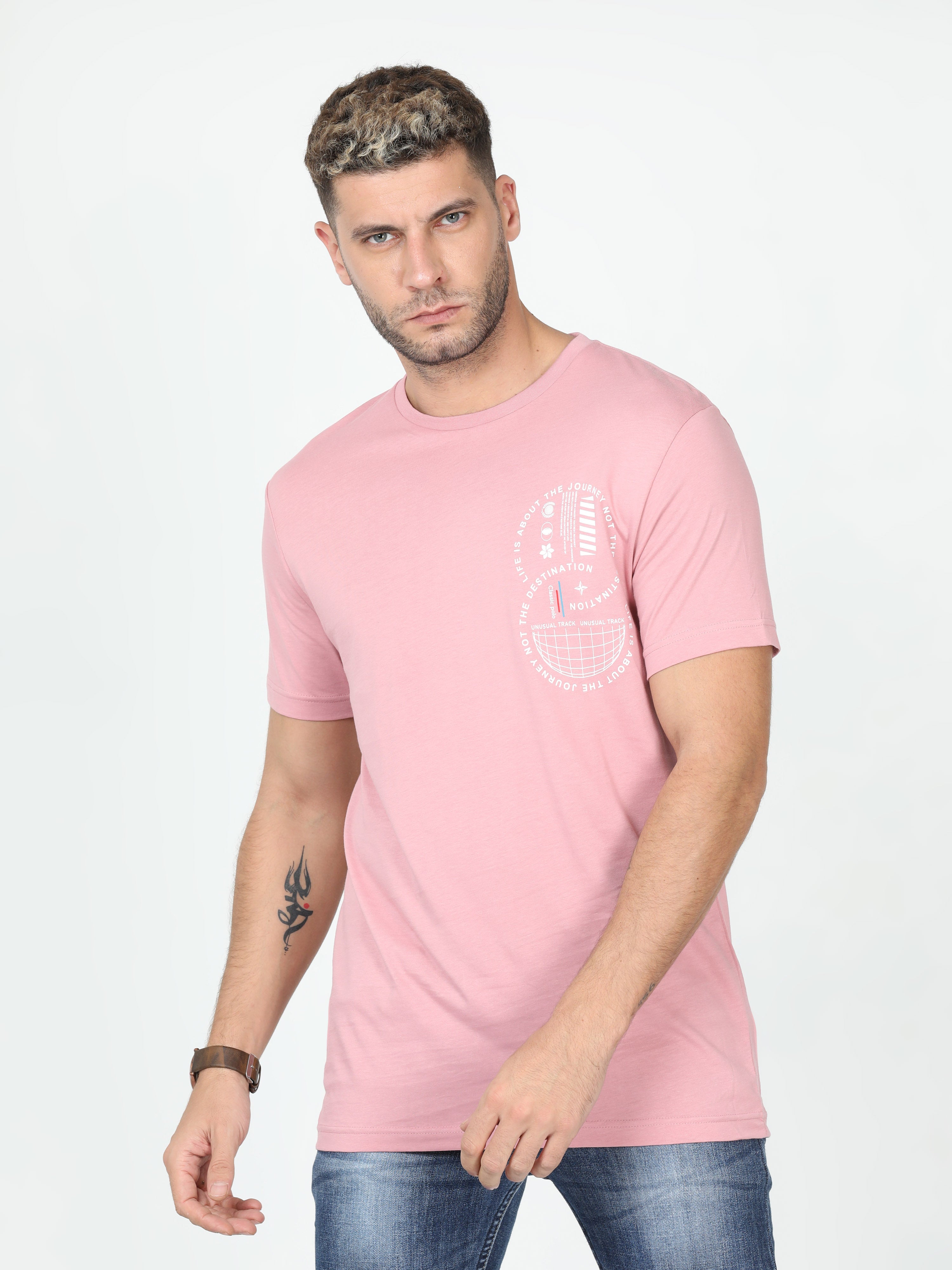 Classic Polo Mens Cotton Half Sleeve Printed Slim Fit Crew Neck Multi Color T Shirt | Toy-Trio-902 SF