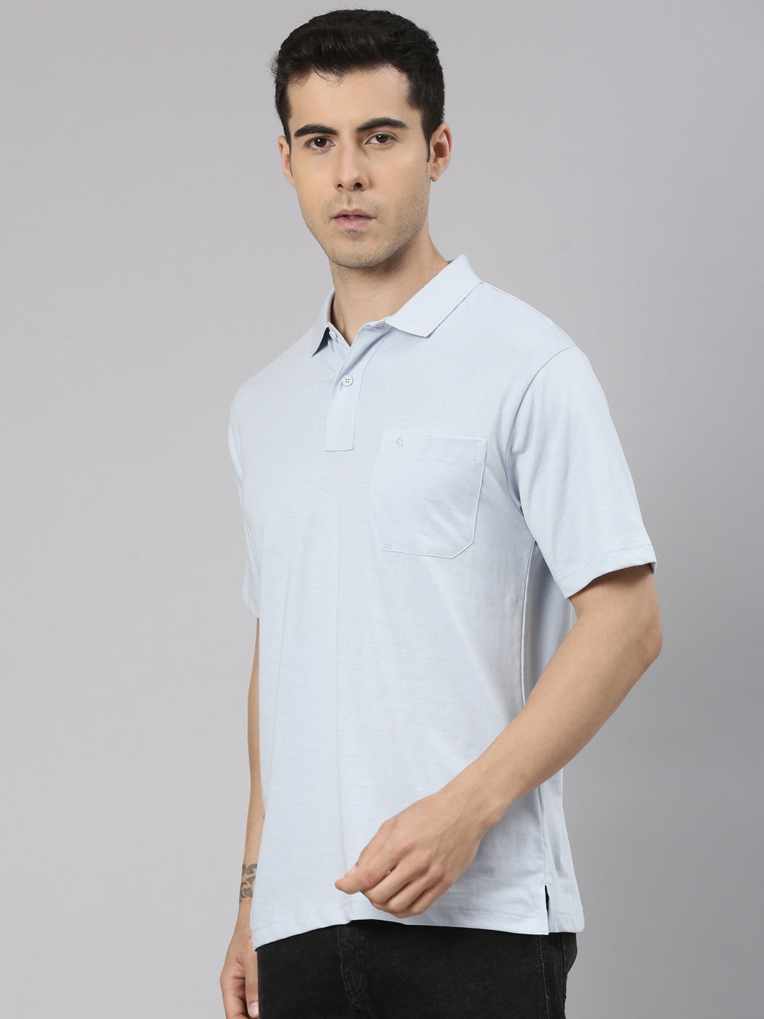 Classic Polo Men's Half Sleeve Blue Polo Neck Authentic Fit Solid Cotton Blend T-Shirt | TOY-SOLIX-S.BLUE AF P