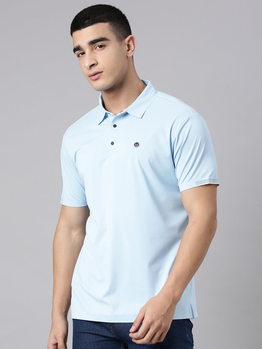 Classic Polo Men's Half Sleeve Light Blue Polo Neck Slim Fit Solid Nylon Spandex T-Shirt | UNICO - 161 SF P