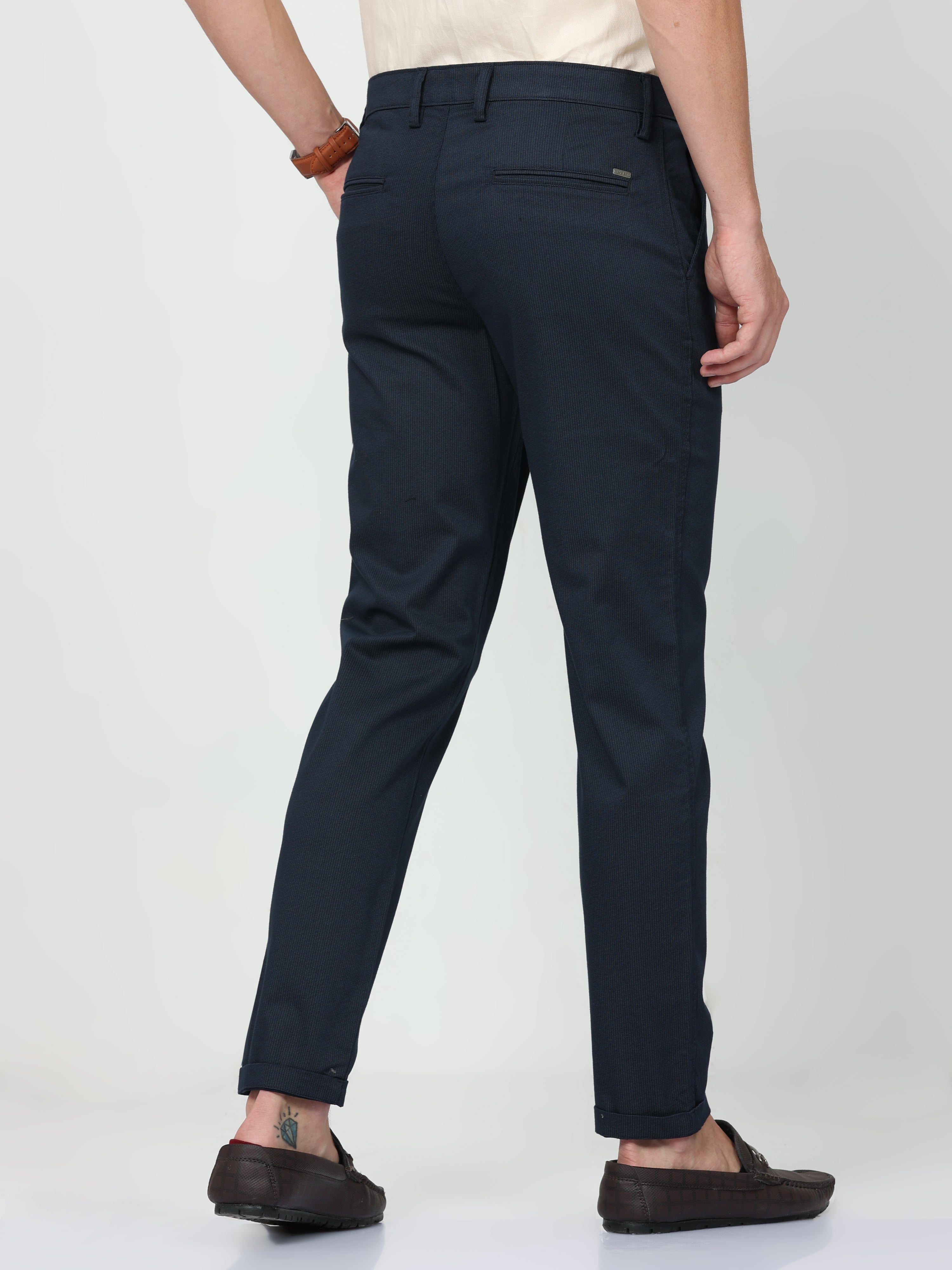 CP BRO Mens Ankle Fit Solid Navy Color Trousers | Tbo2-05 A-Nvy-Af-Ly