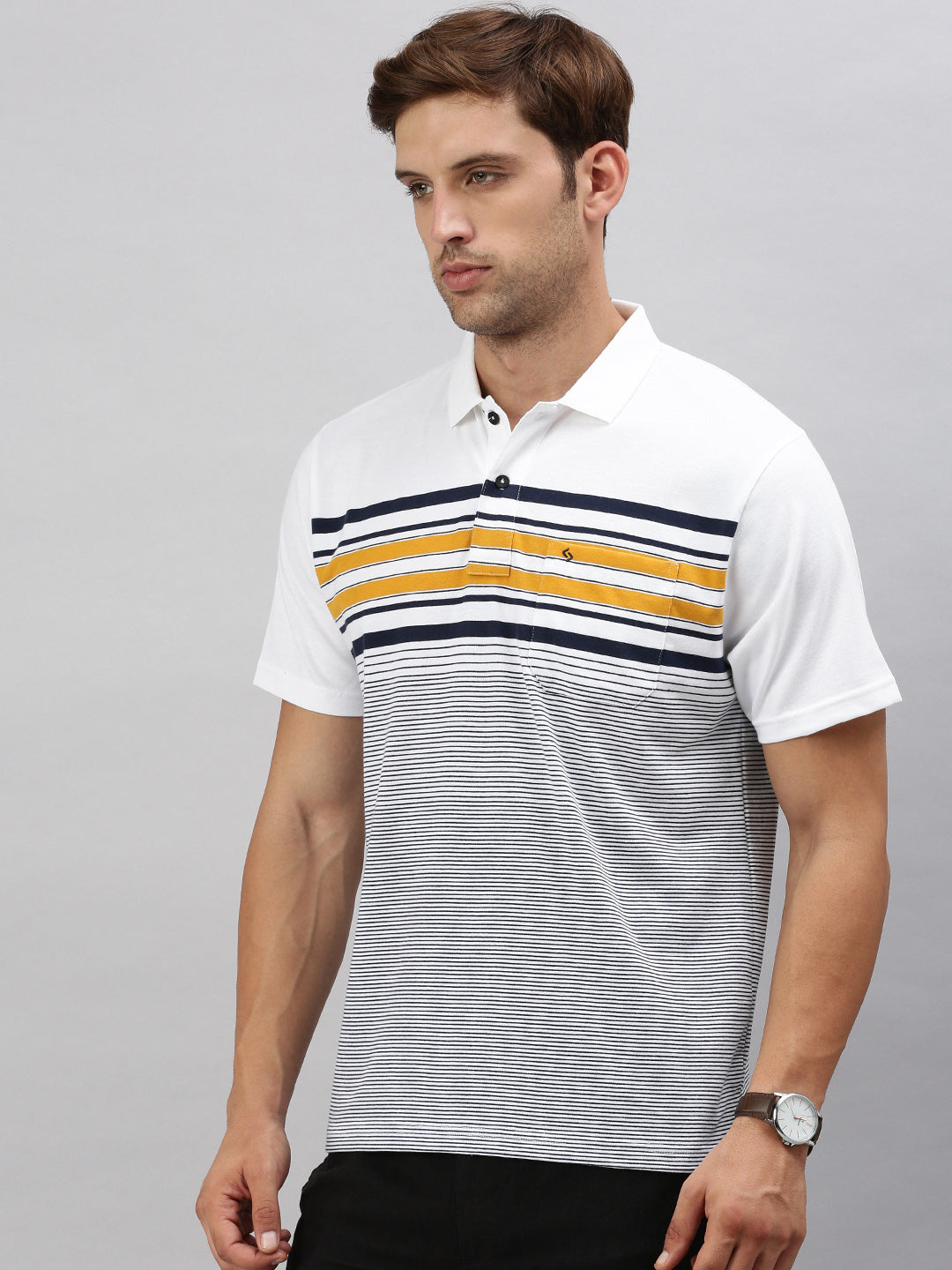Classic Polo Men's Half Sleeve White/Navy Polo Neck Cotton Authentic Fit T Shirt | AVON - 578 A AF P