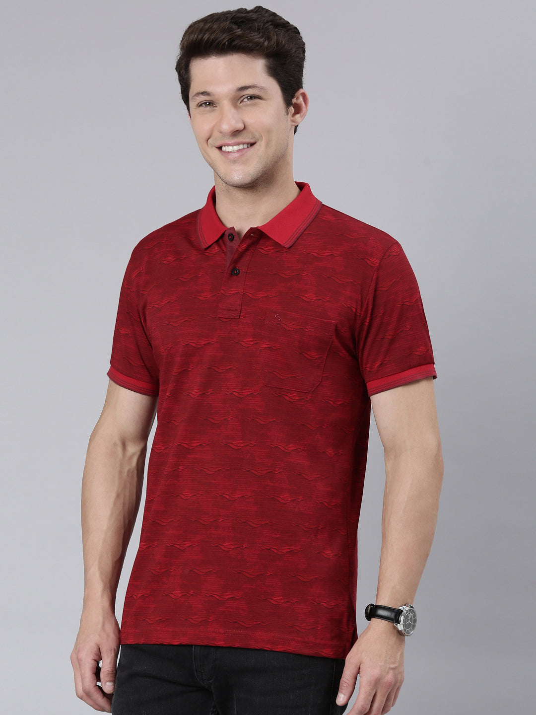 Classic Polo Men's Half Sleeve Red Polo Neck Cotton Blend Slim Fit T-Shirt | BELLO - 301 A SF P