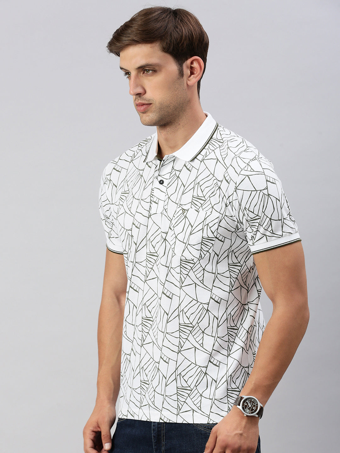 Classic Polo Men's Printed White/Black Cotton Slim Fit Half Sleeve T-Shirt | BEAU - 264 A SF P